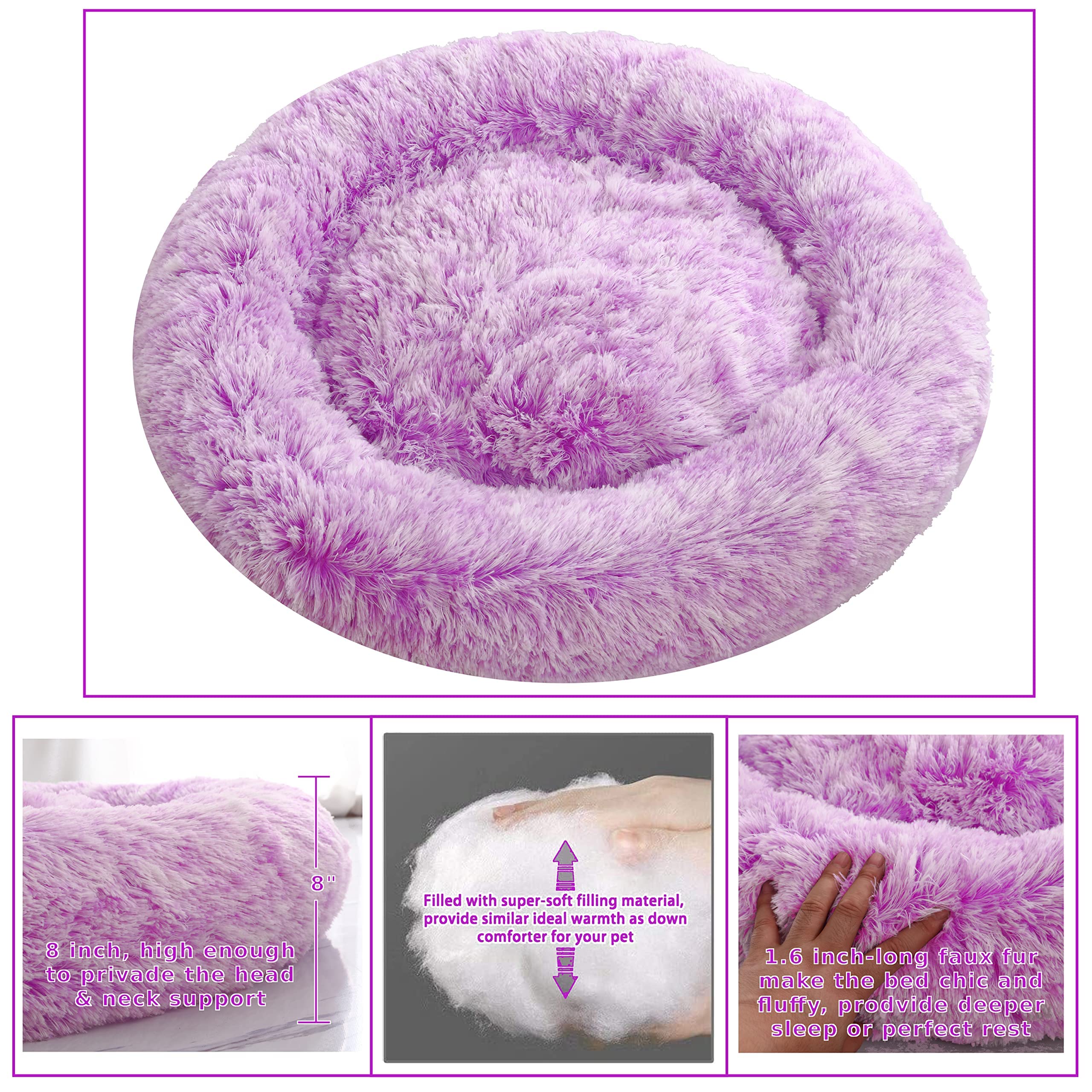 Hundebett für extra große Hunde - Ø 115 cm beruhigendes Donut-Haustierbett mit abnehmbarem & waschbarem Bezug, Flauschiges Kunstfell rundes Kissen kuscheliges Bett