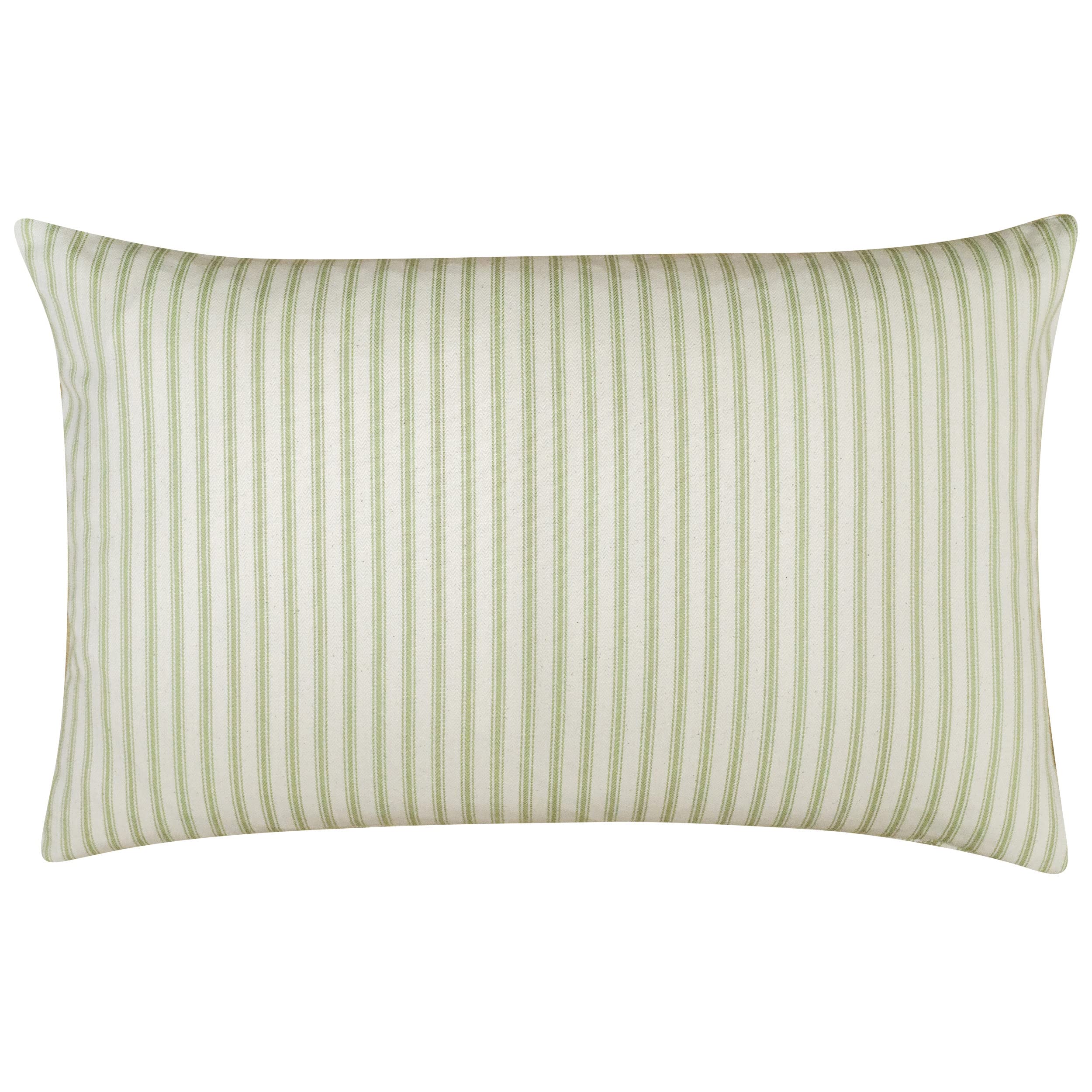 Linen Loft Nautical Cotton Ticking Stripe XL Rectangular Cushion Cover. Nature Inspired Sage Green and Bright White Stripe Design. 23x15 XL Cushion Cover Only