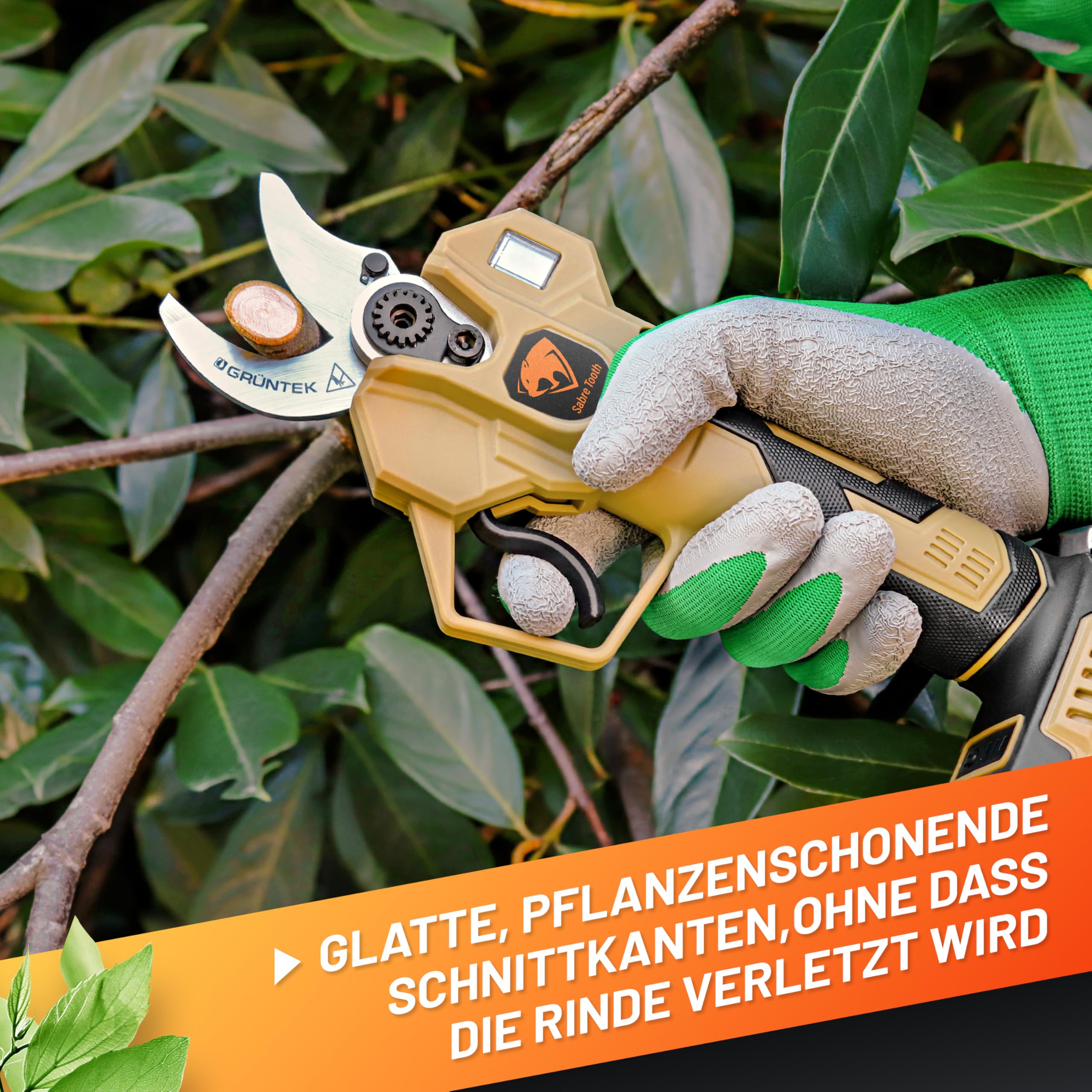 GRÜNTEK Akku Astschere 21V 2Ah Brushless, Elektrische Gartenschere Akku bis 30mm, 400W Bürstenloser Motor SK5 Klinge Makita-Kompatibel, Koffer Komplett-Set Baumschere Akkuschere