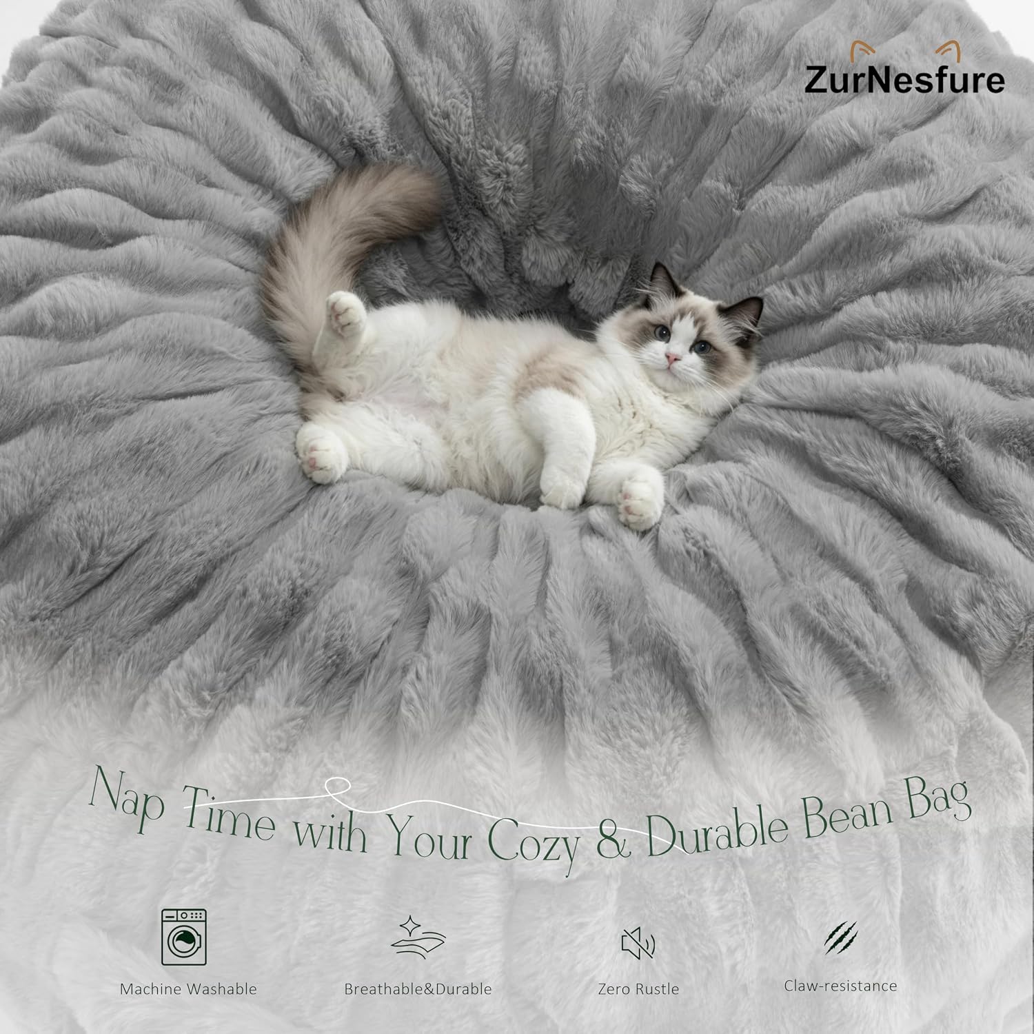 ZurNesfure Bean Bag Chair 3FT Adult Bean Bag with Filler Grey, Medium image 3