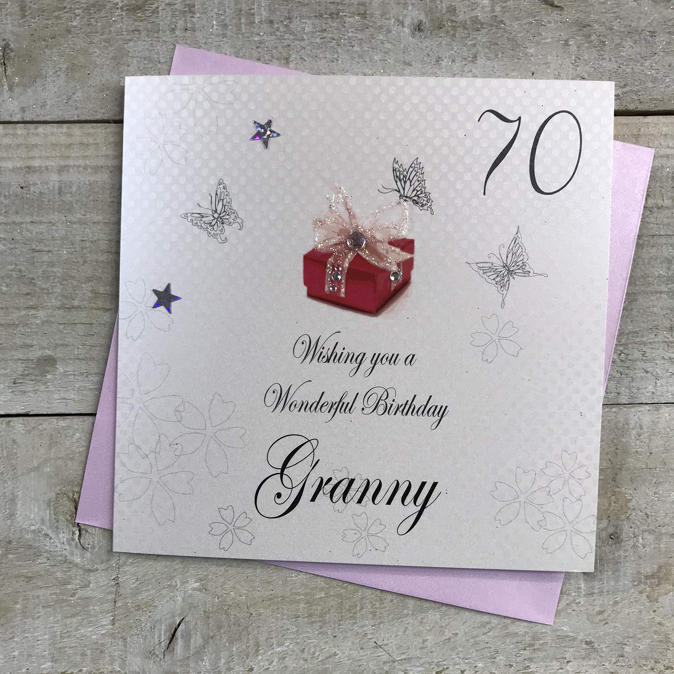 WHITE COTTON CARDS 70 Wishing you a Wonderful Granny Handmade 70th Birthday Card, White, bdp70-Granny,16cm x 16cm