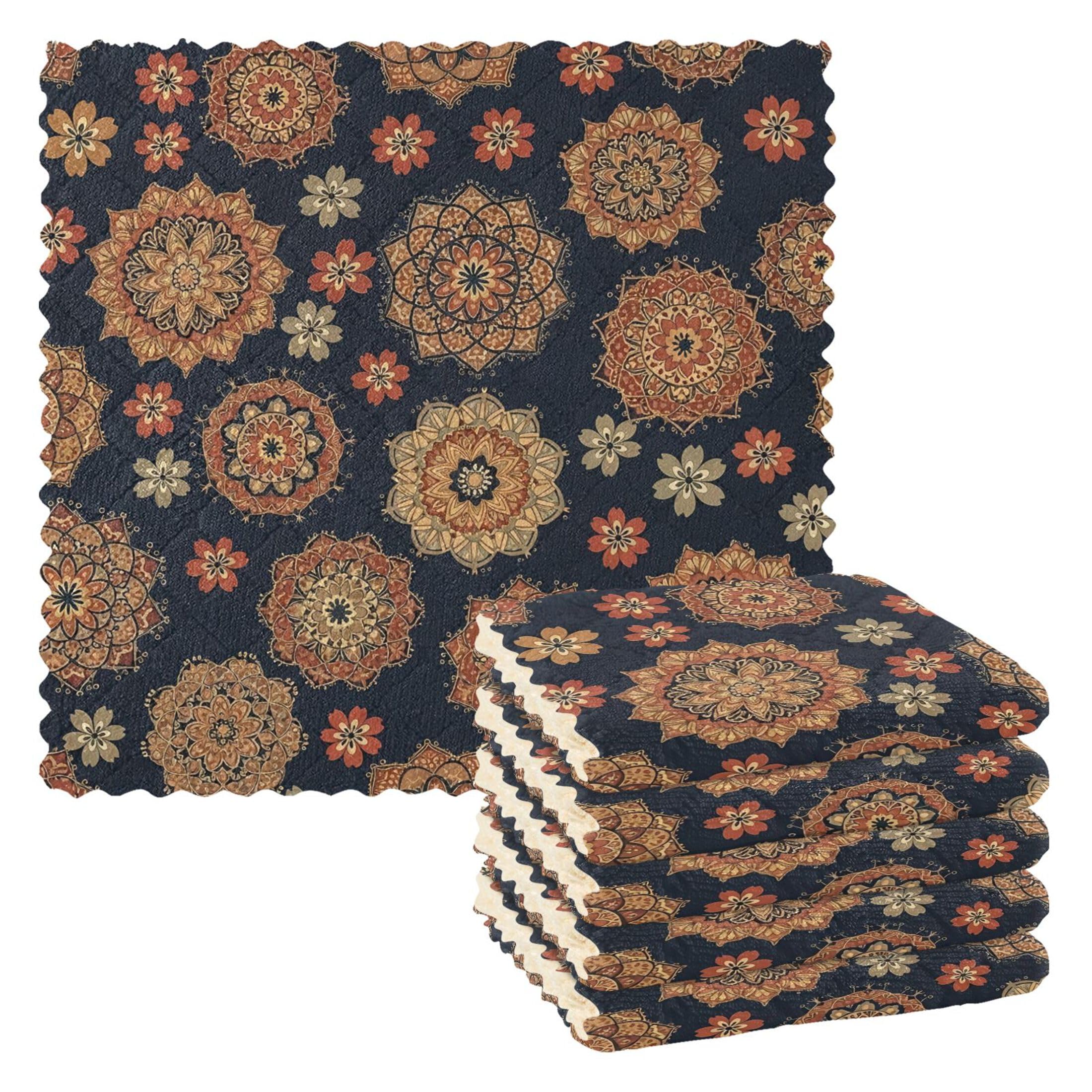 Fuauuyl Tribal Mandala Kitchen Dish Towel Set of 6, Soft Absorbent Washable Cleaning Cloths Dish Rags Tea Bar Drying Towels, 11x11 In