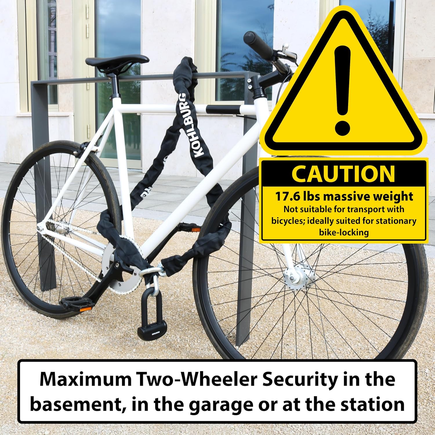 KOHLBURG 18 lbs Massive Motorcycle Security Chain Lock - 7 ft Long with Our Highest German Security Level 15plus of 15 - Heavy Duty Steel Chain 0.5" as Anti Theft Lock for Motorcycle, Scooter & Ebike