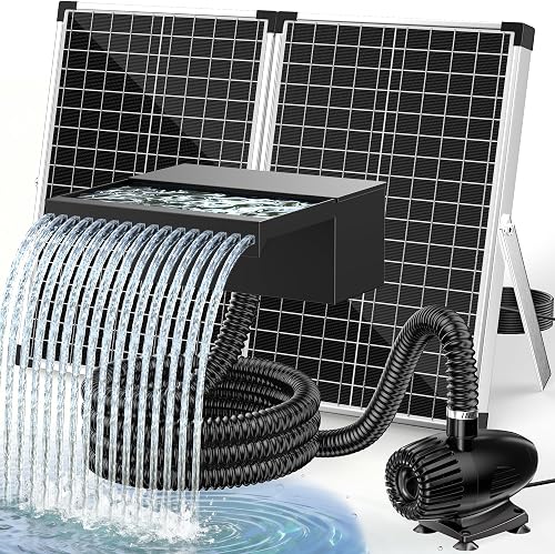 70W Solar Pond Waterfall Spillway with Pond Pump, Pond Spillway with 304 Stainless Steel & Filtration System & 9.8FT Tube for Pond Fountain Waterfall Garden Water Features-P5703S