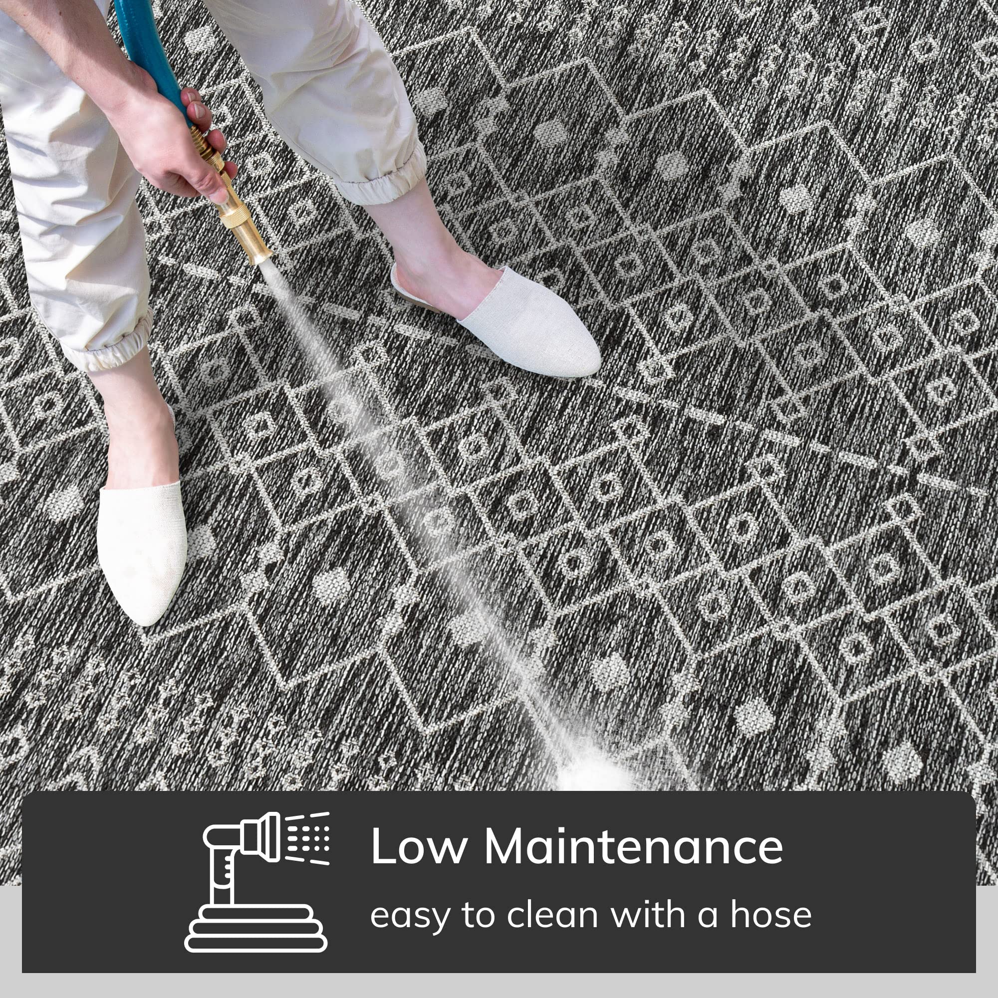 Well Woven Nors Dark Grey Indoor/Outdoor Flat-Weave Pile Nordic Lattice Area Rug (9'3