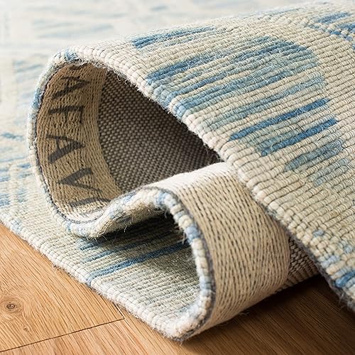 Miniatura 6 de SAFAVIEH Alfombra de área de 8 x 10 pies Colección Marbella Grande Azul oscuro y marfil, lana hecha a mano, ideal para sala de estar, dormitorio,