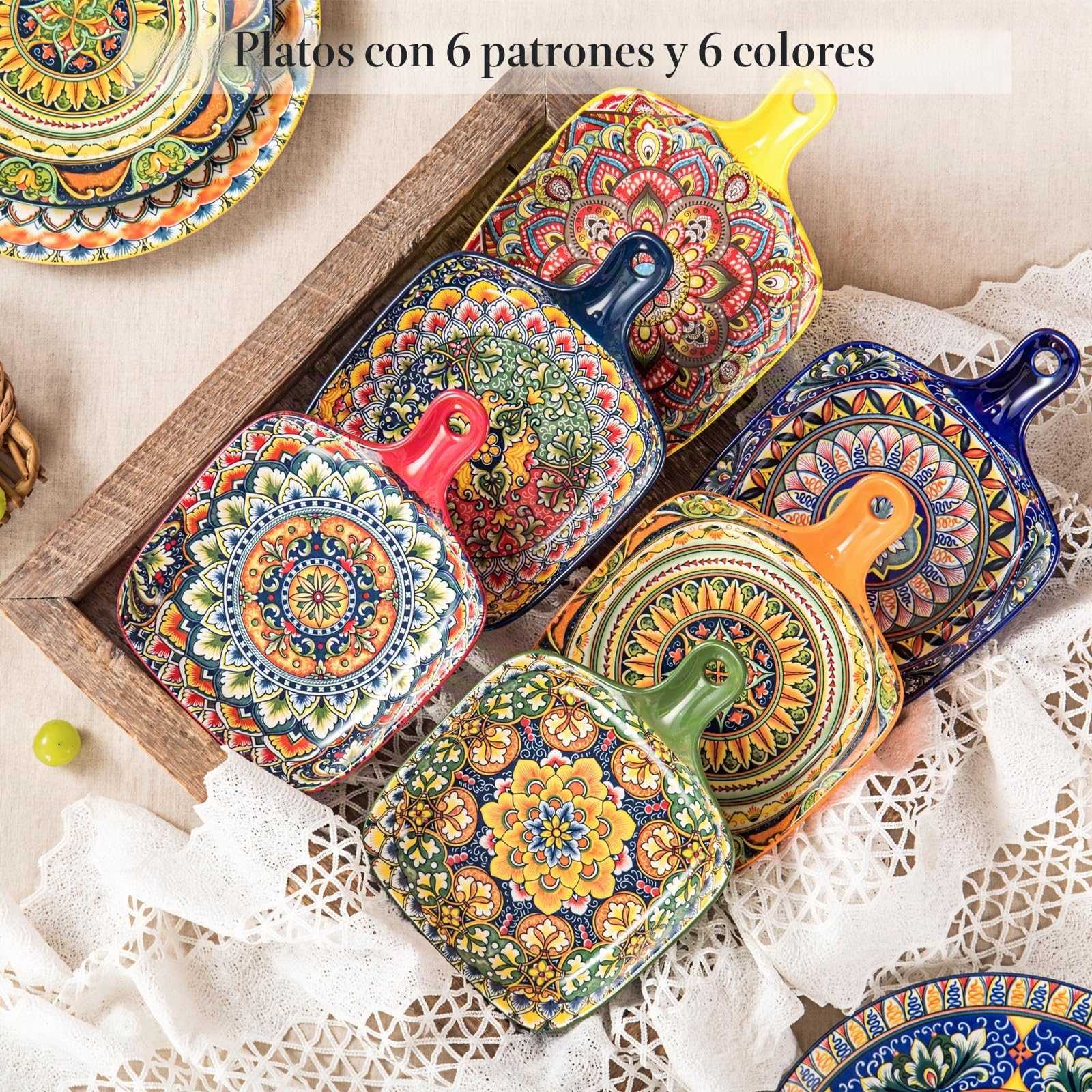 Henten Home Cuencos para Aperitivos y Salsas, Cuenco Cuadrado de 6 – 500 ml, Cuencos para Aperitivos, Postres – Estilo Bohemio, Apto para Lavavajillas y Microondas