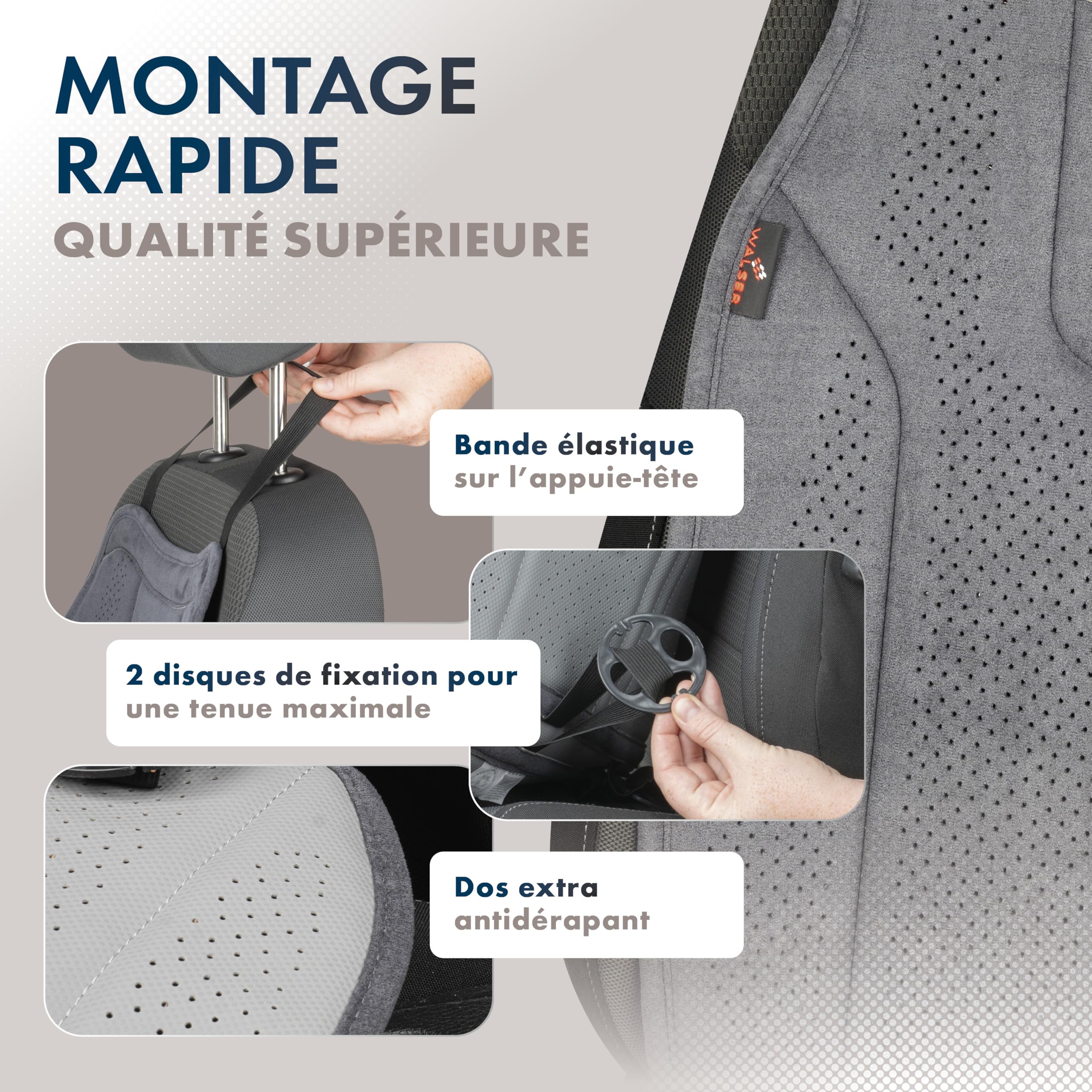 Walser Coussin Premium Voiture Nubo, 1 Protection Anthracite, Housse Avant Haute Qualite Aspect Alcantara, Protection pour Position Avant