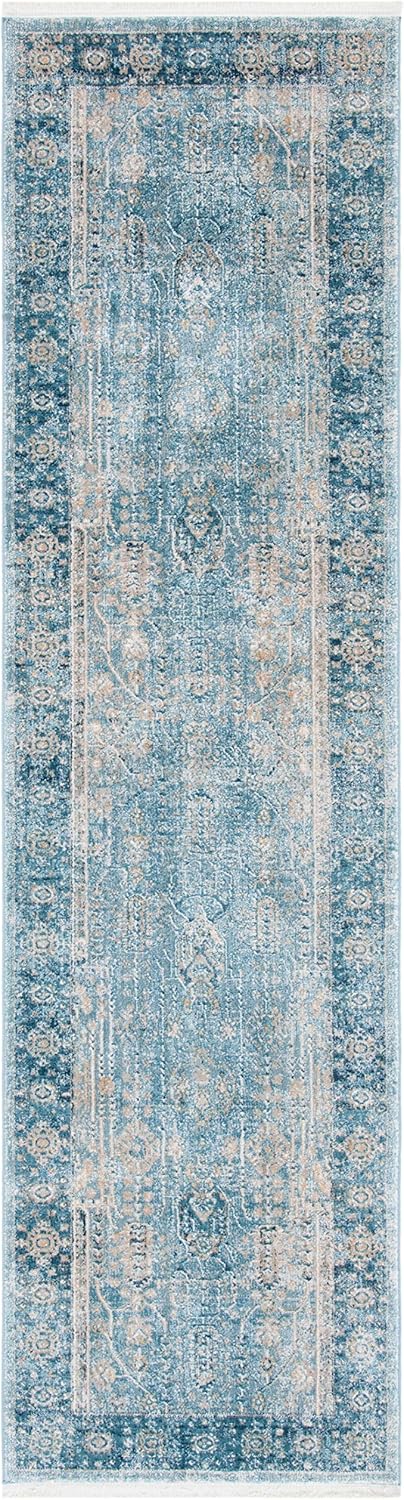 SAFAVIEH Victoria Collection Runner Rug - 2'2" x 10', Blue & Ivory, Vintage Traditional Distressed Design, Non-Shedding & Easy Care, Ideal for High Traffic Areas in Living Room, Bedroom (VIC997N)