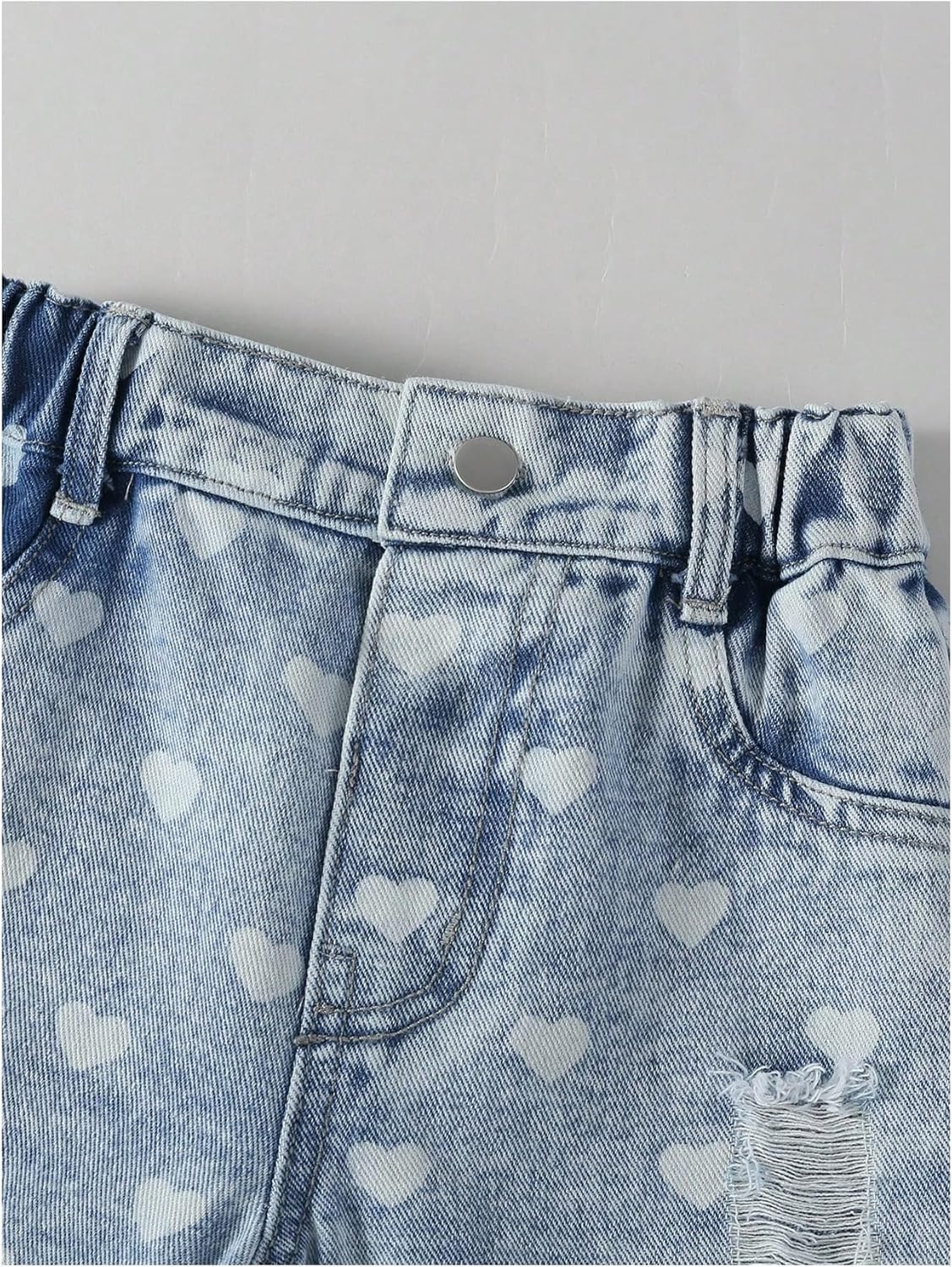 WDIRARA Toddler Girl's Heart Print Ripped Jeans High Waisted Baggy Denim Pants