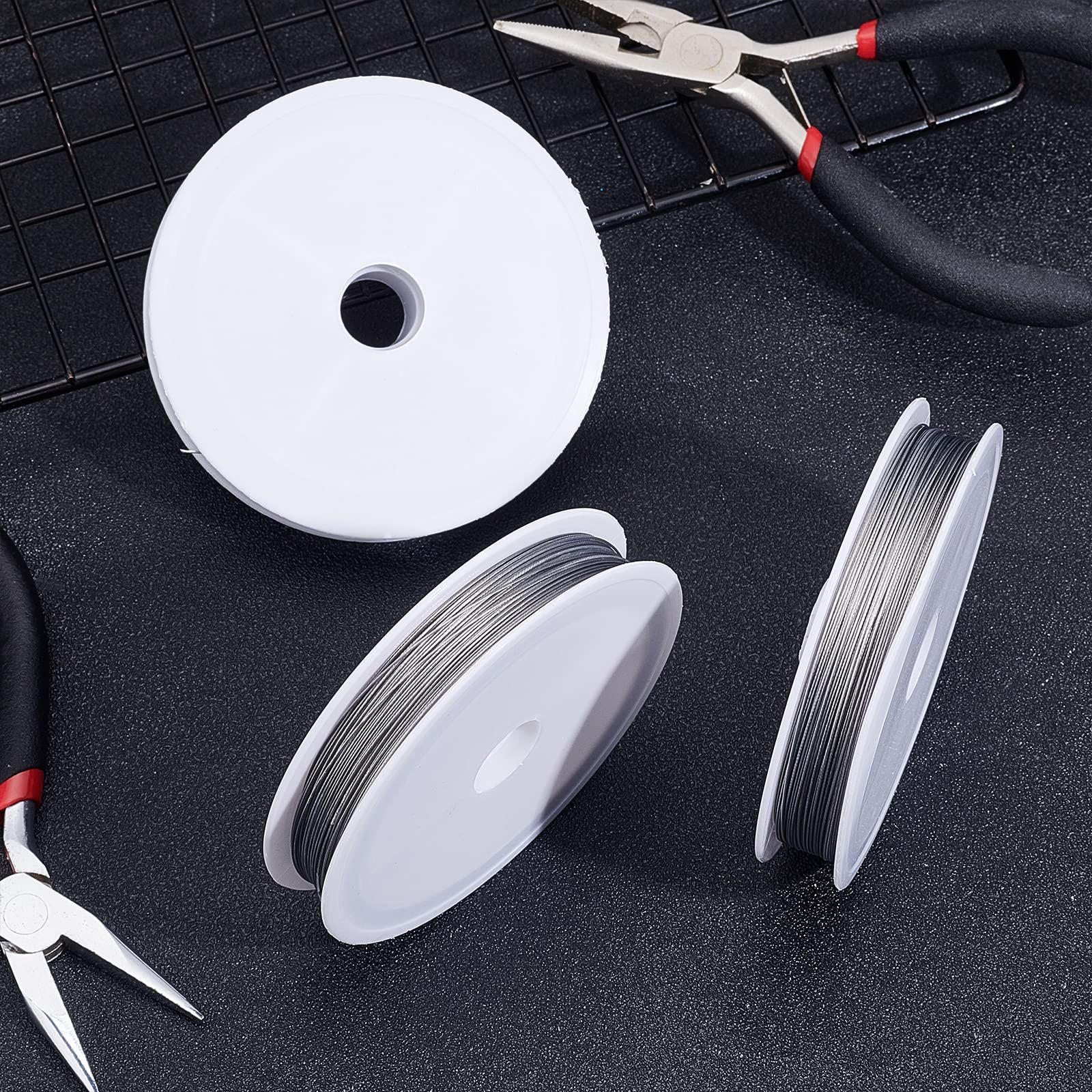 UNICRAFTALE 3 Rotoli Filo Acciaio Inox Per Perline 0,45 Mm - Rivestito In Nylon, Coda Di Tigre, 50 Metri Cad. - Per Creazione Gioielli E Hobby