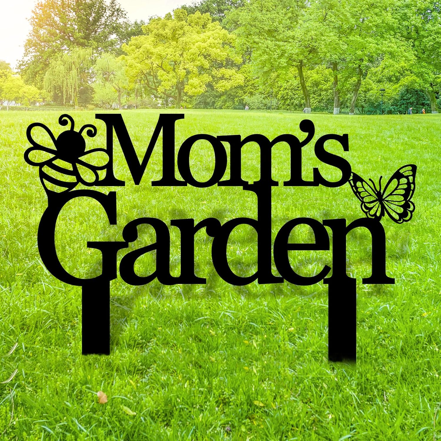 Generic Metal Garden Sign, Bee Butterfly Metal Art Garden, Metal Stake Gardener Name Sign, Garden Plaque, Metal Yard Art, Mother's Day Gift, 15, Black04