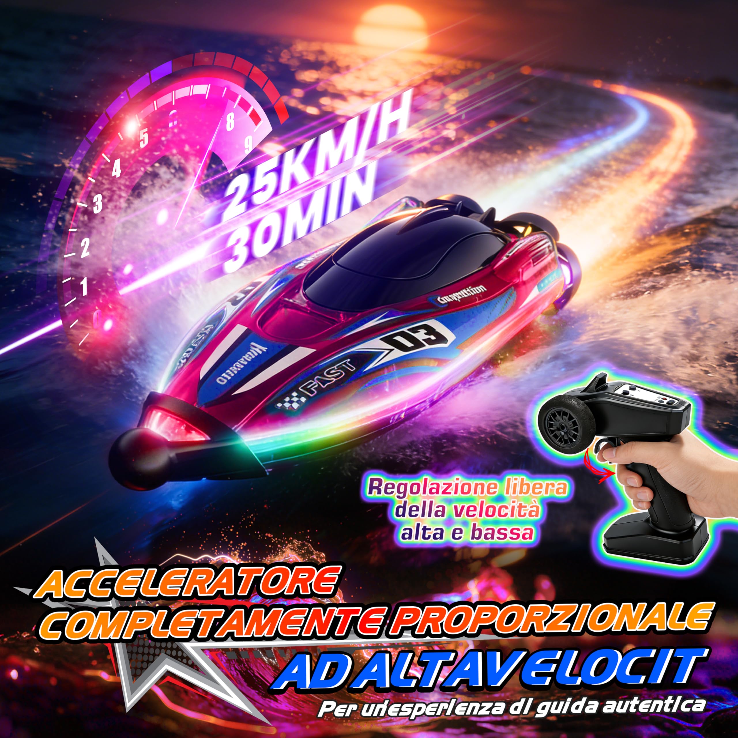 FORMIZON Barca RC 25 km/h, Barca Telecomandata 2,4GHz con Luce LED per Piscine e Laghi, Motoscafo Radiocomandato con Anti-Ingroppo Posteriore, Barche da Corsa Speedboot per Bambini e Adulti (Rosso)