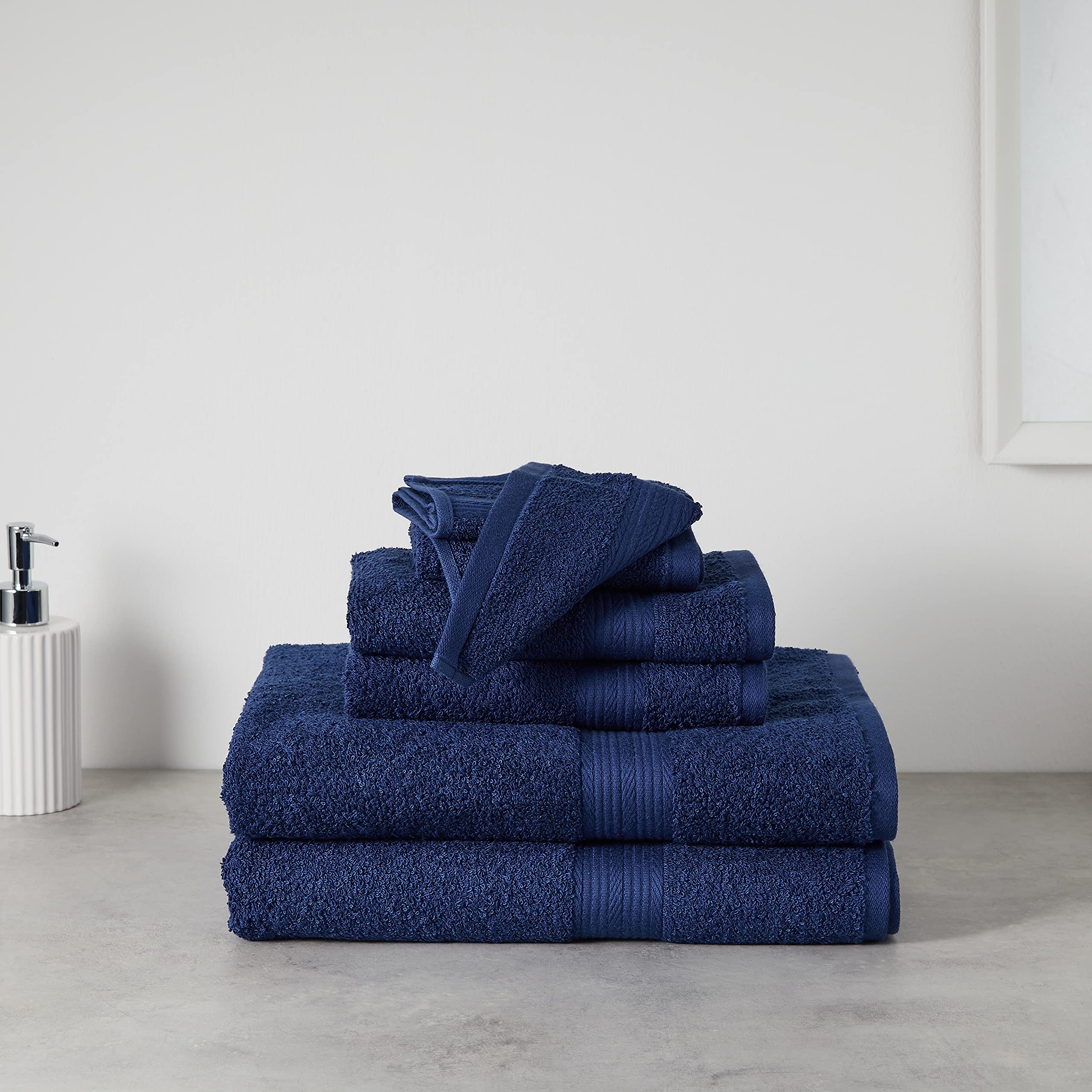 Amazon Basics 6-Piece Fade Resistant Bath, Hand and Washcloth Towel Set - Navy Blue