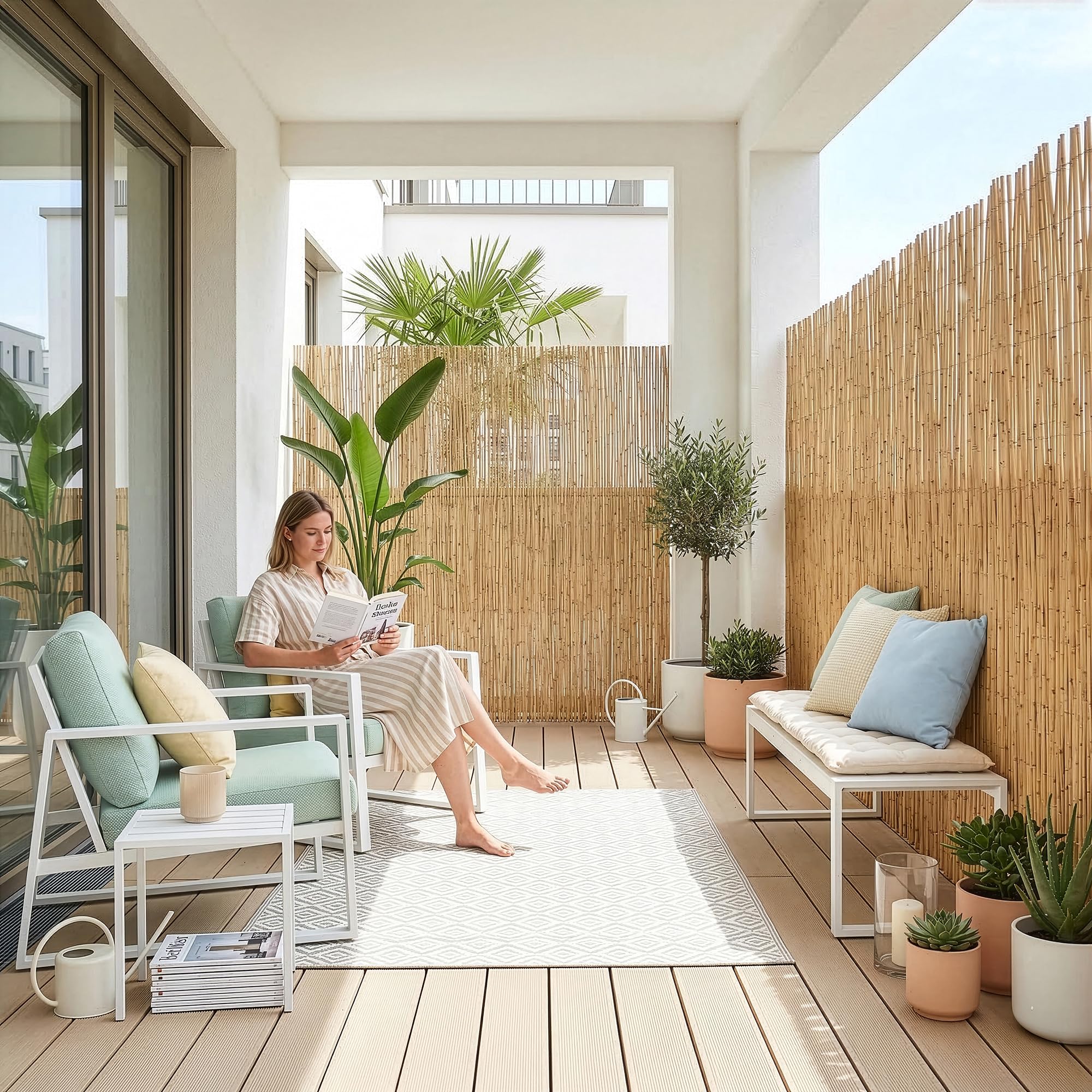 casa.pro Cañizo Abbateggio Valla de Ocultación Decoración de Ambientes Pantalla de Privacidad Protección contra Viento Valla Jardín Exterior Balcón Terraza Patio Caña 200 x 500 cm - Aspecto Natural