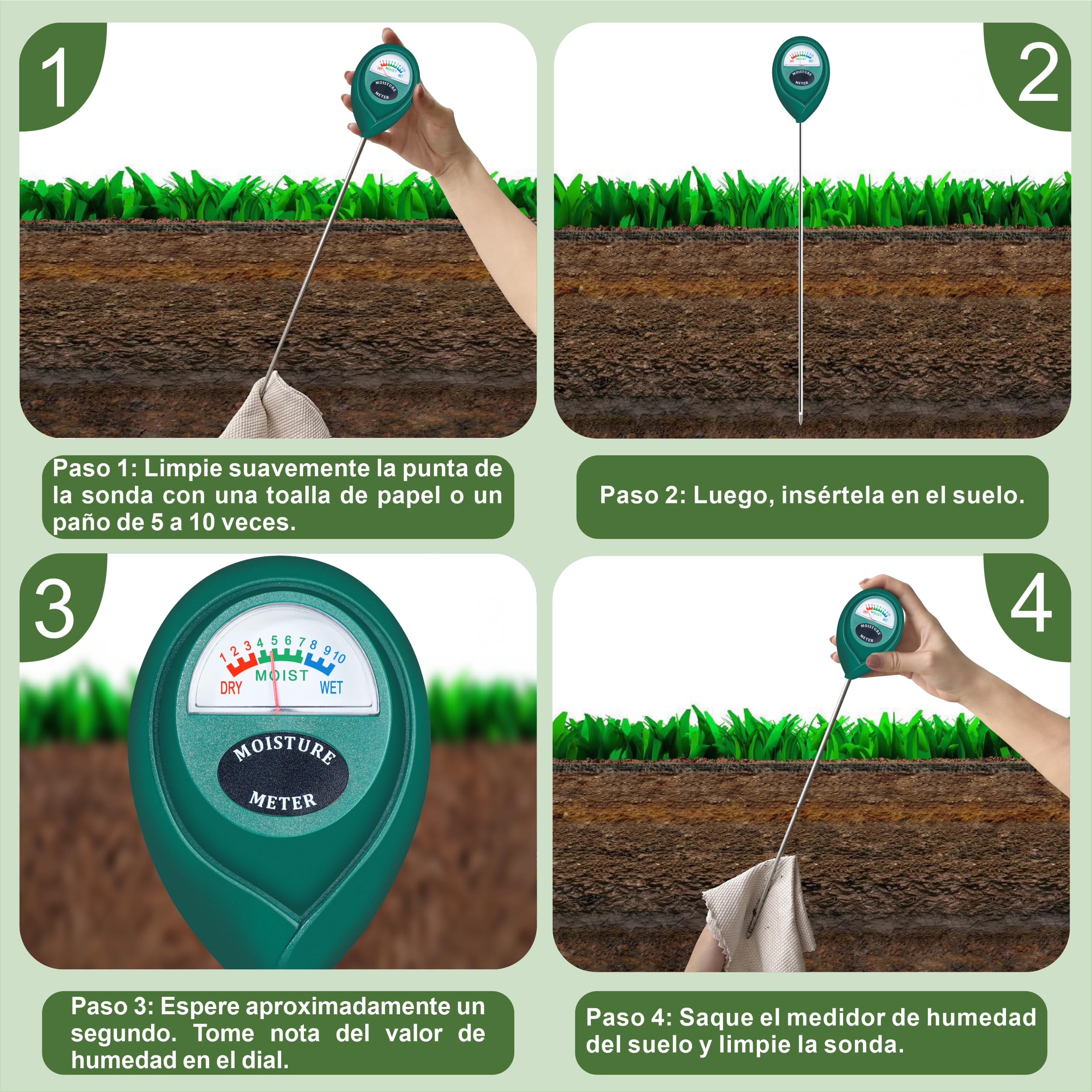 XLUX Medidor de Humedad de Suelo de Uso Profundo, Sensor indicador de Monitor de Agua, higrómetro para Plantas Grandes de Interior y Exterior, Flores, jardinería, Agricultura