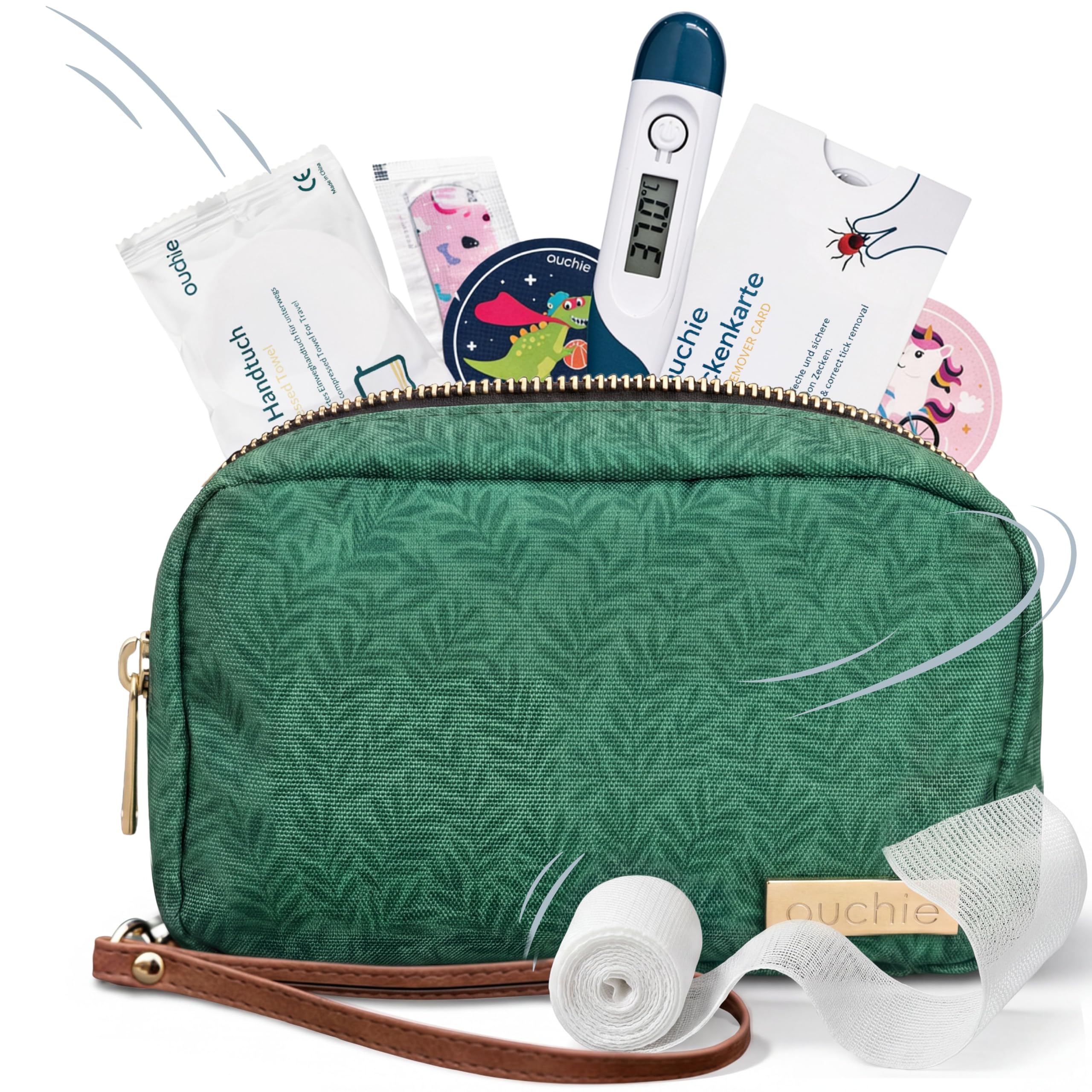 Erste Hilfe Set Kinder & Baby – Ouchie Maxi Reiseapotheke - 128 Teile | Erste Hilfe Tasche für Baby, Kleinkind & Kinder – ideal für unterwegs, Reise & Kindergarten | kompaktes Kinder-Notfallset