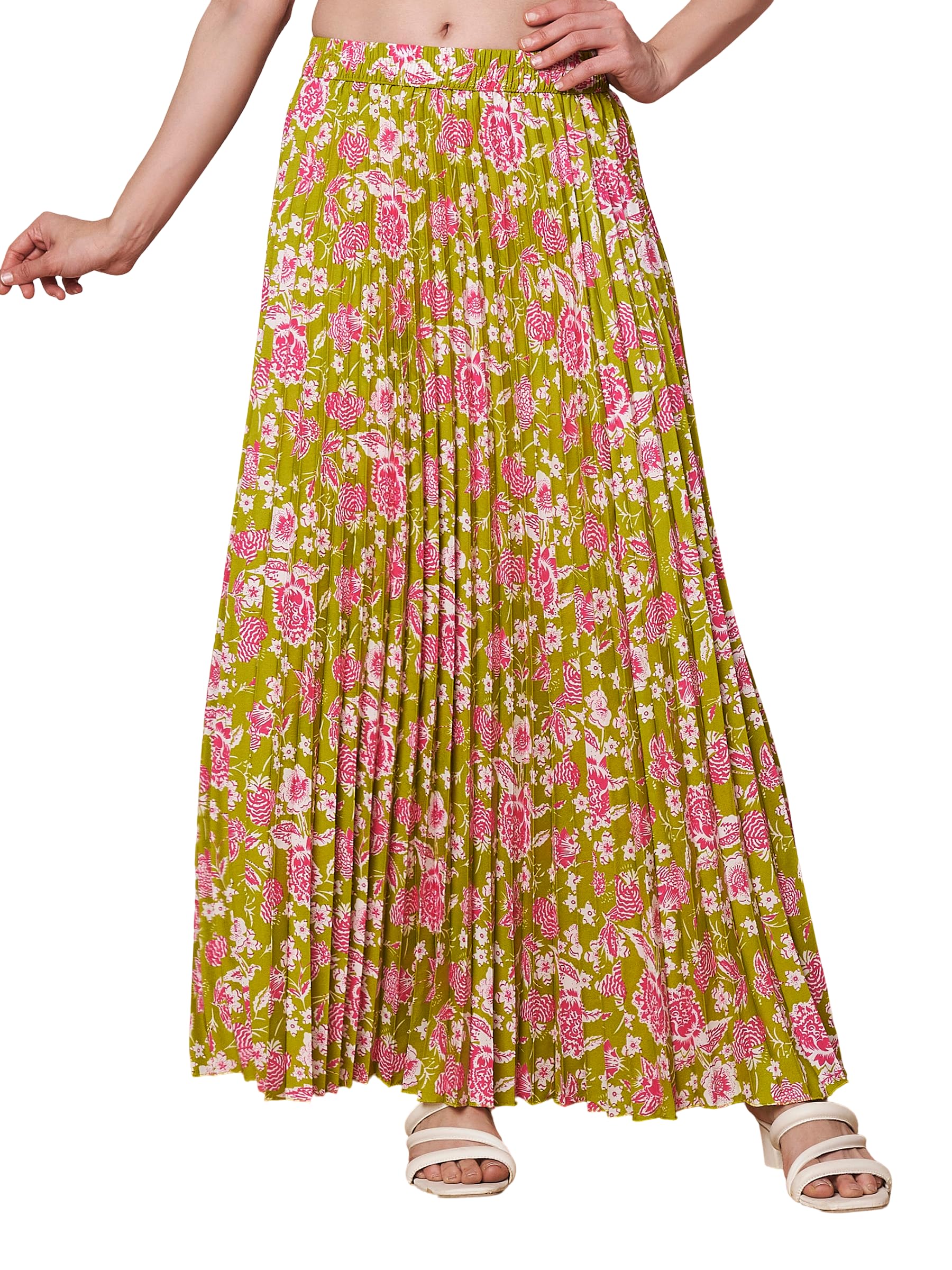 kzully | Skirt for Women | Floral Pleated Maxi | Cotton Flowing Summer Style | Elastic Waist Comfort-picture-34