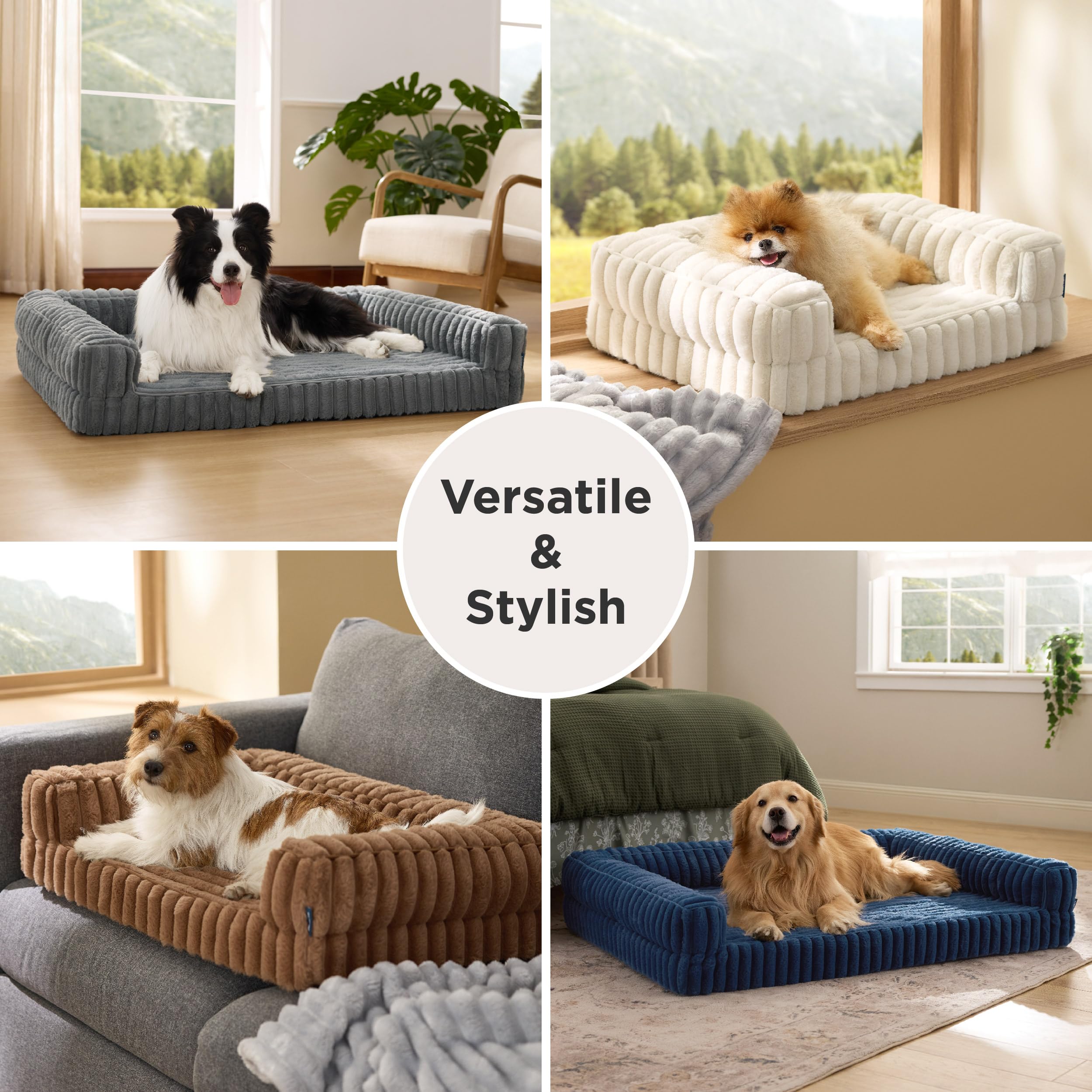 Bedsure ComfyFleece™ Orthopedic Dog Beds Large Sized Dog, Waterproof Memory Foam Pet Bed with Sides, Non-Slip Bottom and Egg-Crate Foam Large Pet Couch Sofa with Washable Corduroy Cover, Cream - image 8