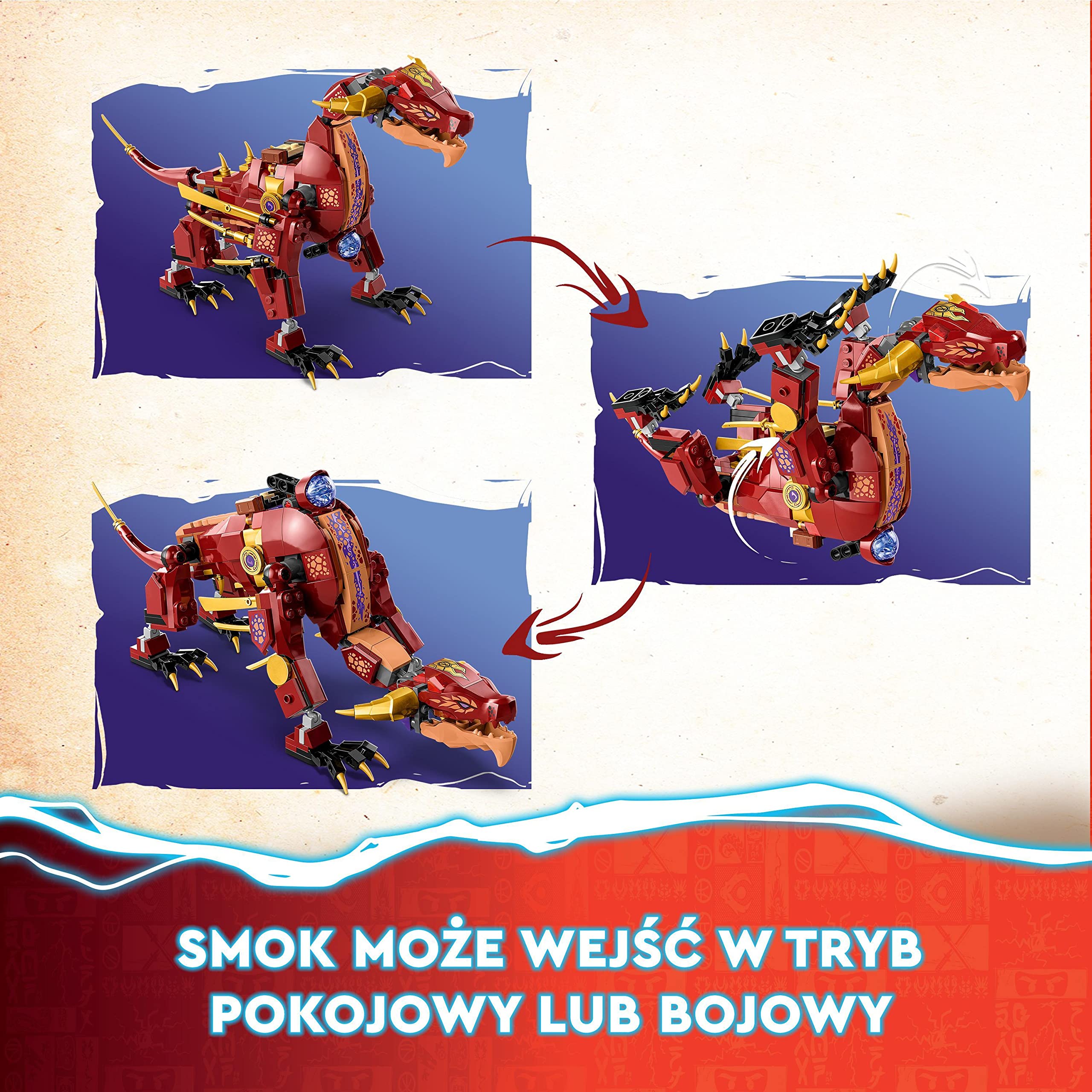 LEGO 71793 NINJAGO Lawowy smok zmieniający się w falę ognia, zestaw z serii Dragons Rising z figurką mitycznego stworzenia oraz minifigurkami Kaia i Lloyda, zabawka, prezent dla dzieci