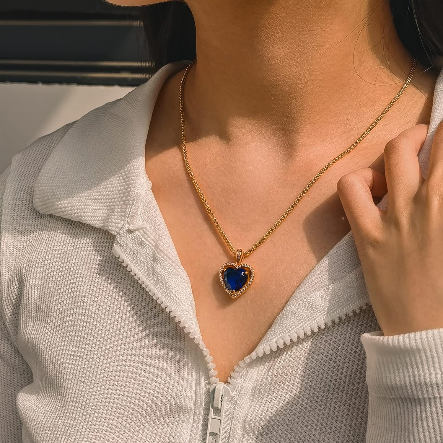 Cowlyn Forever Love Heart Pendant Necklace Simulated Birthstone Crystals Red Love Cubic Zirconia 18K Gold Rope Chain Dainty Charm Birthday Valentine Mother's Day Jewelry for Women - Image 4