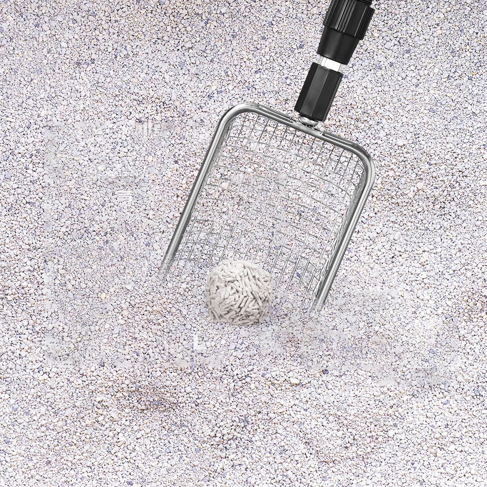 Metallene Katzenstreuschaufel 2 Stück mit Verstellbarem Teleskopgriff Feinem Sieb 5X5mm Langlebig aus Edelstahl mit Ergonomischem Griff und Aufhängeschlaufe für Katzentoilette