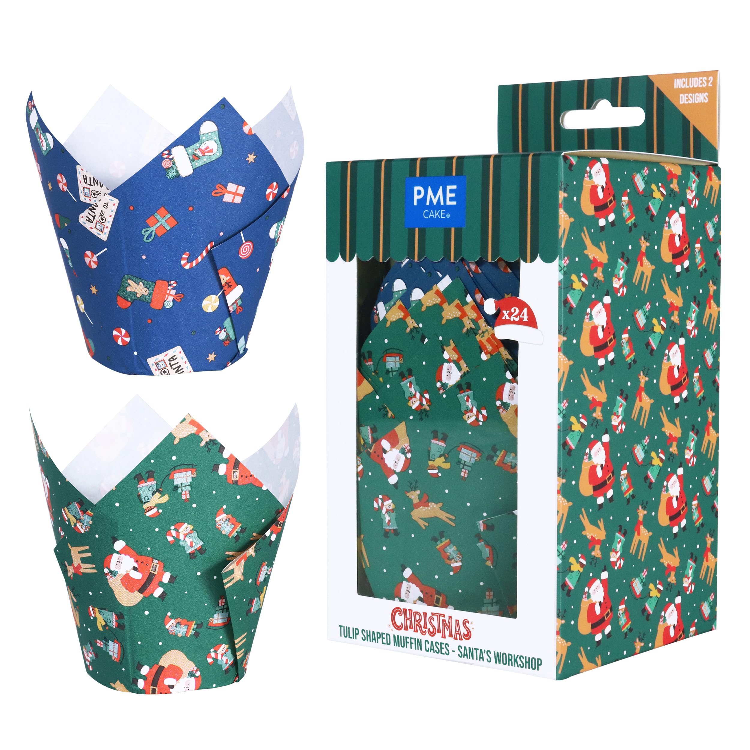 PME Christmas Tulip Muffin Cases - Santa's Workshop (Pack of 24)