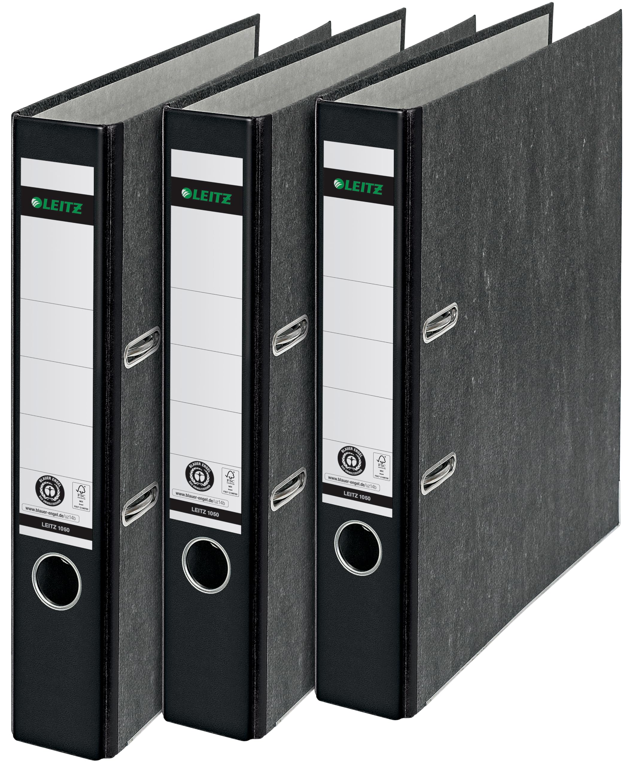 Leitz Qualitäts-Ordner, 3er-Pack, Wolkenmarmor-Papier, A4, 5,2 cm Rückenbreite, Schwarz, 310315095