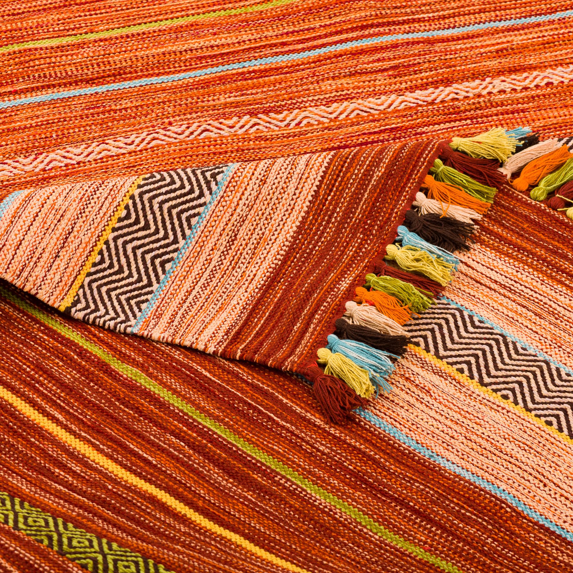 Navarro Natur Teppich Bauwolle Kelim Kalleen Terrakotta in 6 Größen