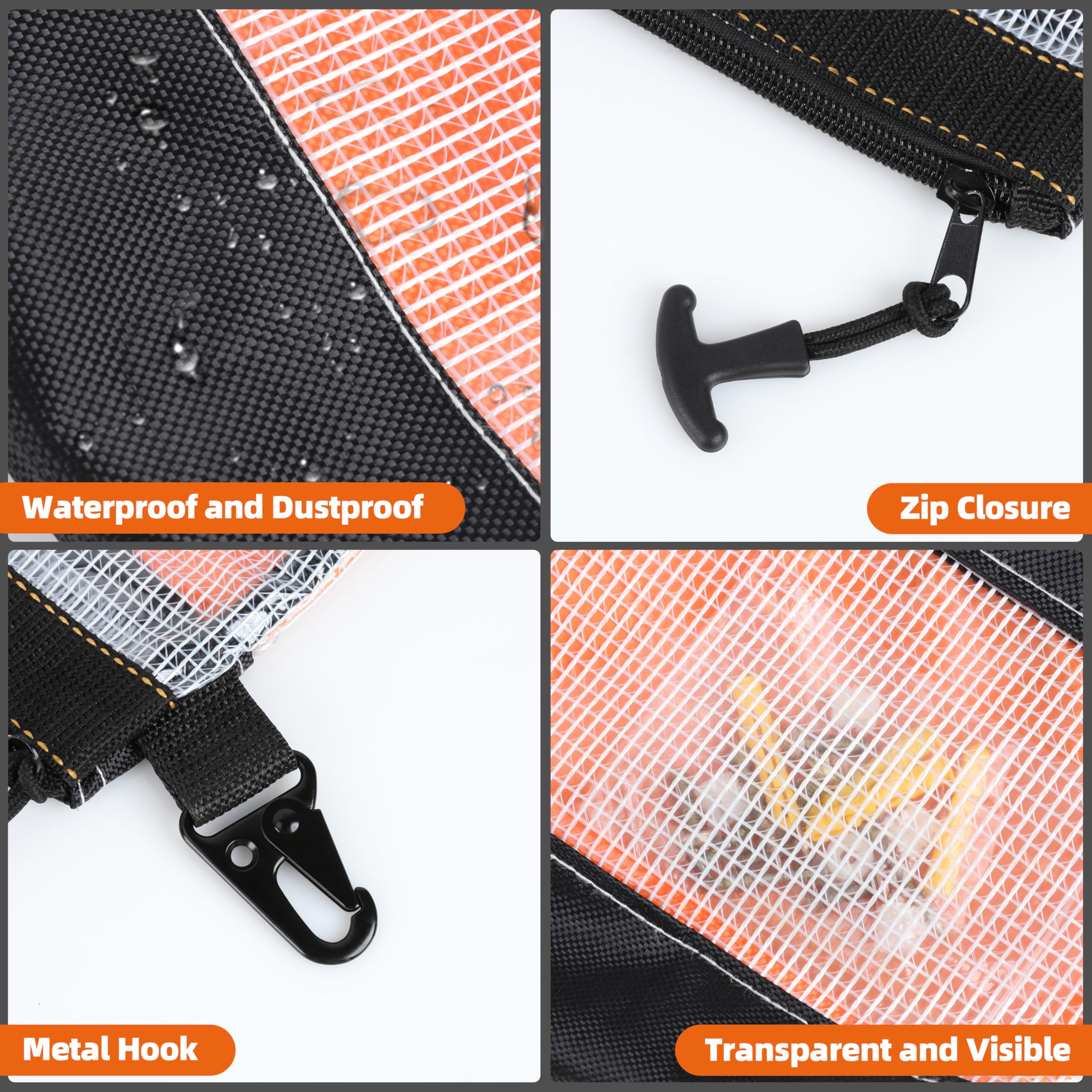 FRETONBA 2 Piezas Bolsa Herramientas Material De Pvc Transparente, Bolsa Impermeable y Antiestático, Gancho Metálico, Pochette Zippée Pour Outils Small Tool