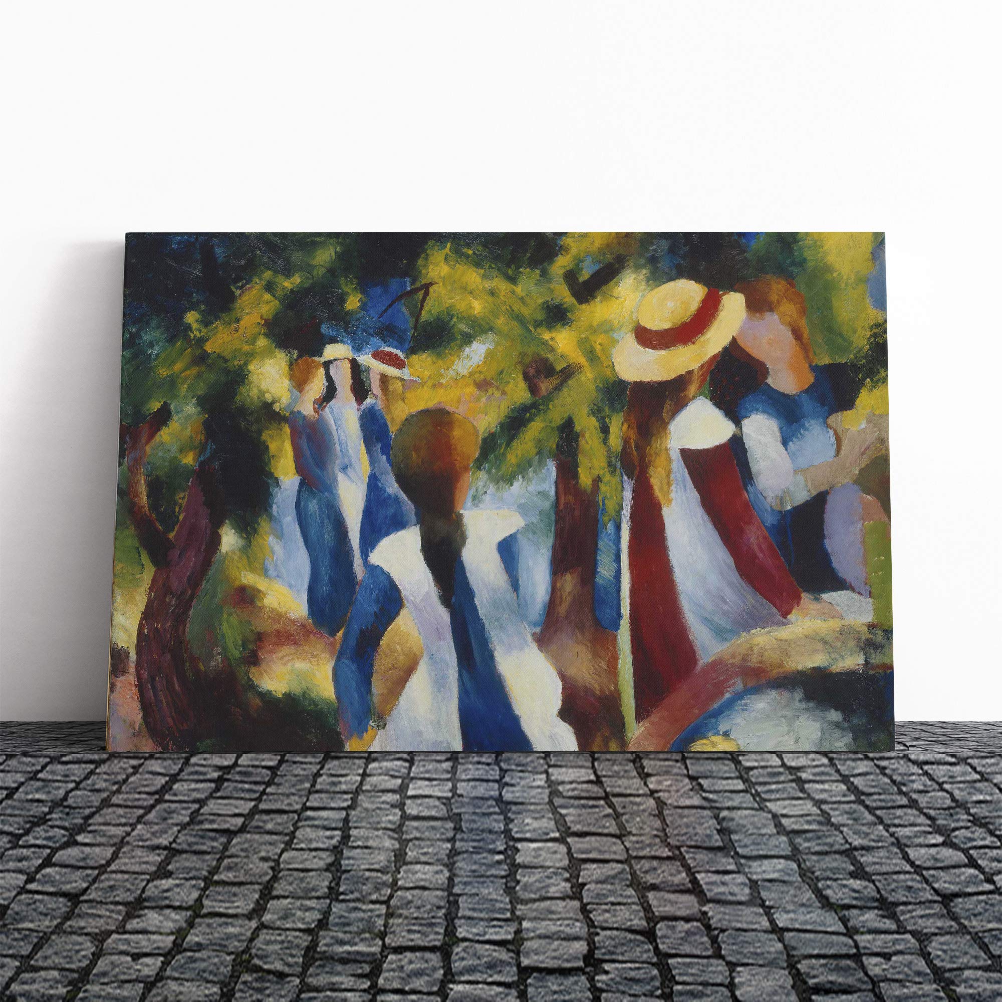 August Macke Young Girls Canvas Print | Gallery Wrapped 30mm Frame Wall Art | 30x20 inches | Ready to Hang | Modern Picture | Living Room Bedroom Lounge Office