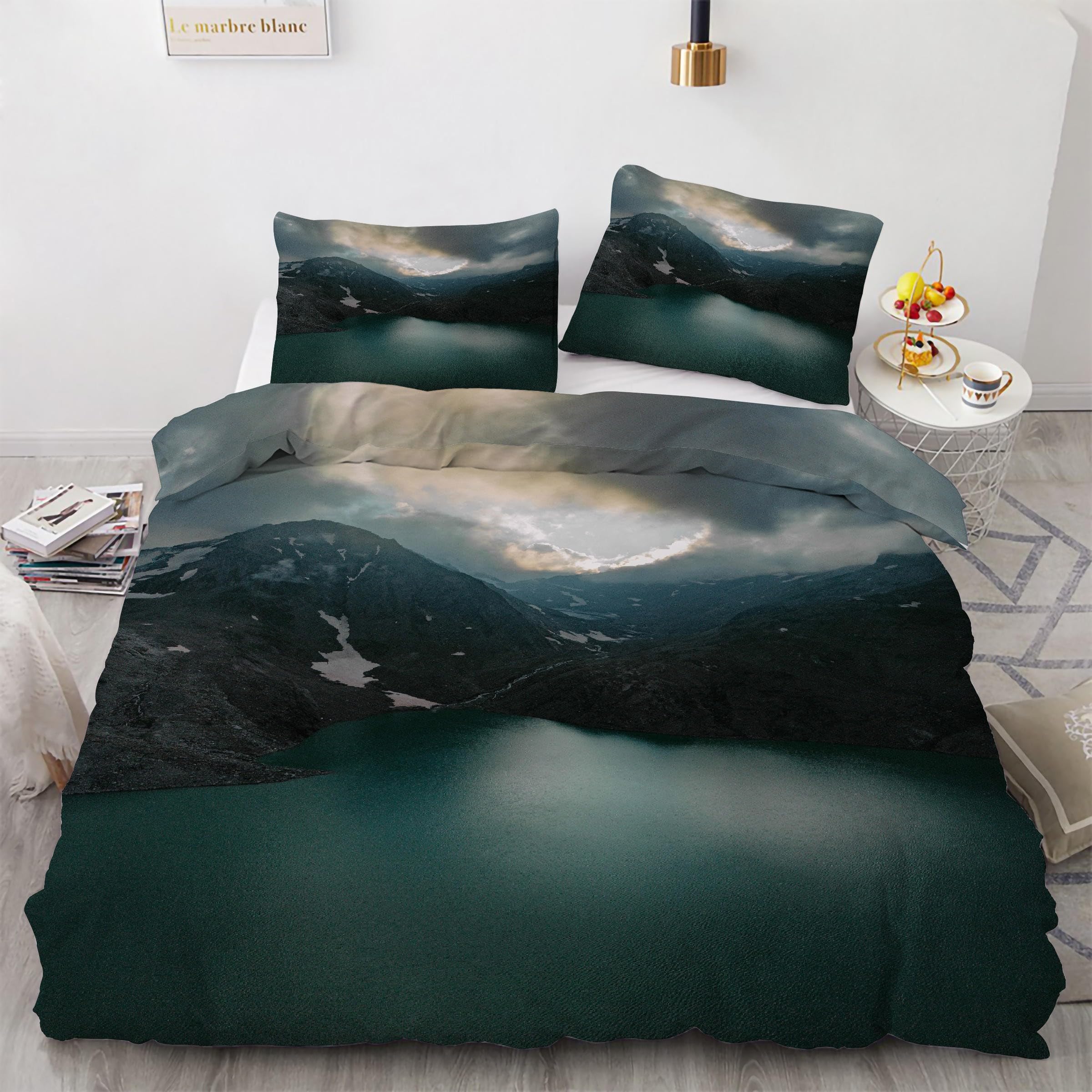 Parure de lit rivière de montagne 3 pièces en microfibre douce 200x200 cm