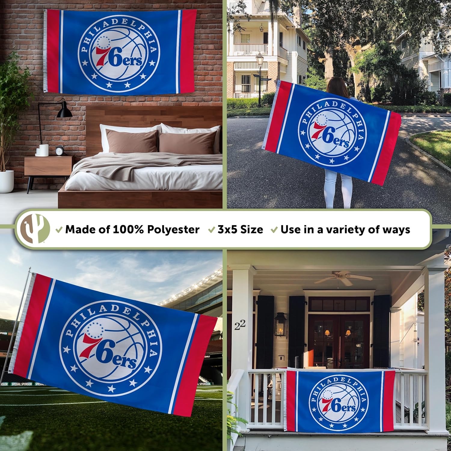 Desert Cactus Philadelphia 76ers Flag Team Philly NBA National Basketball Association 100% Polyester Indoor Outdoor 3x5 feet Flags (Flag K) - Image 3