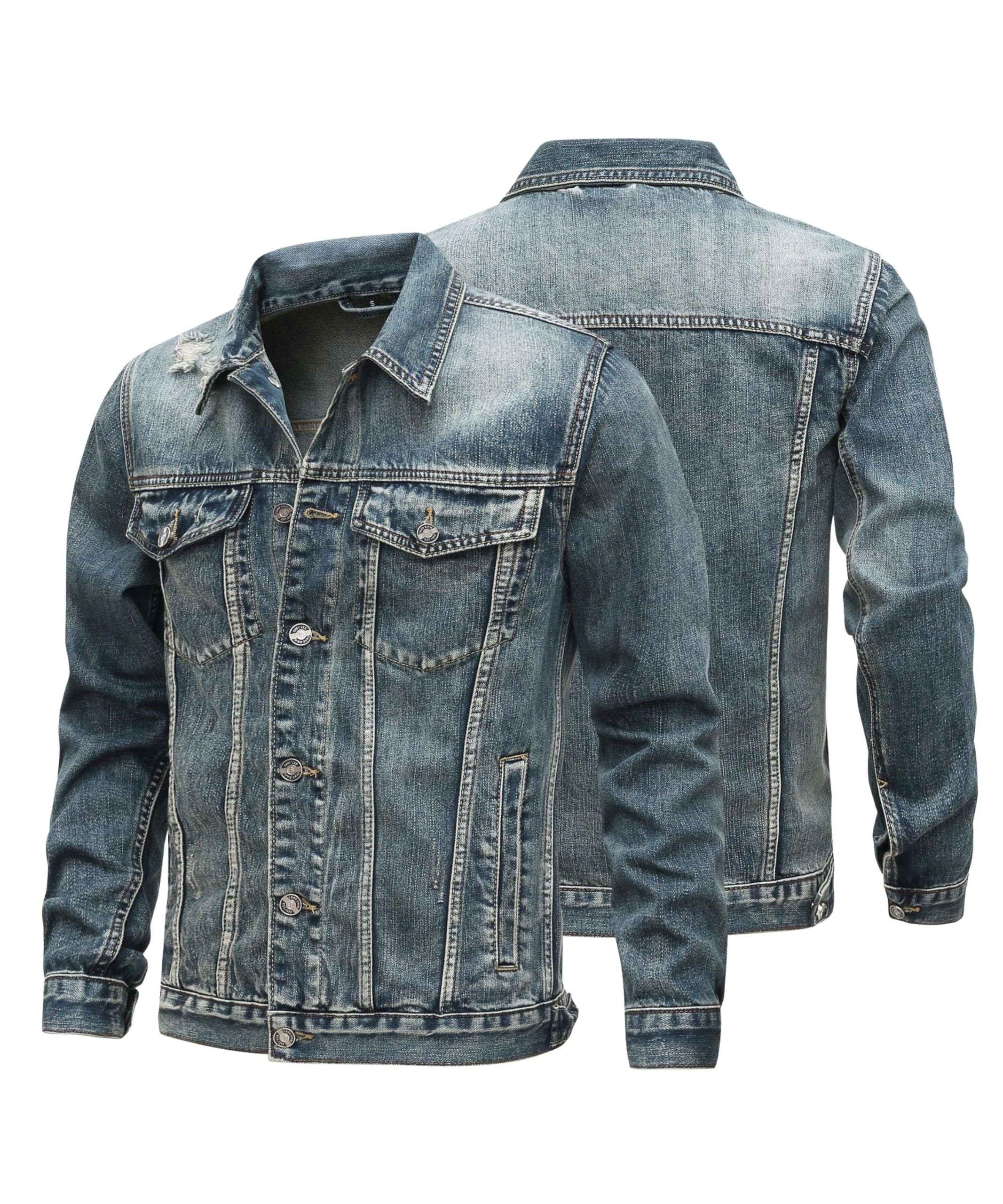 Giacca Jeans uomo Classico Lavato Vintage Jacket Casual Jeans Cappotto Cotone Trucker Giacca Biker Moto Capispalla in Denim Strappato