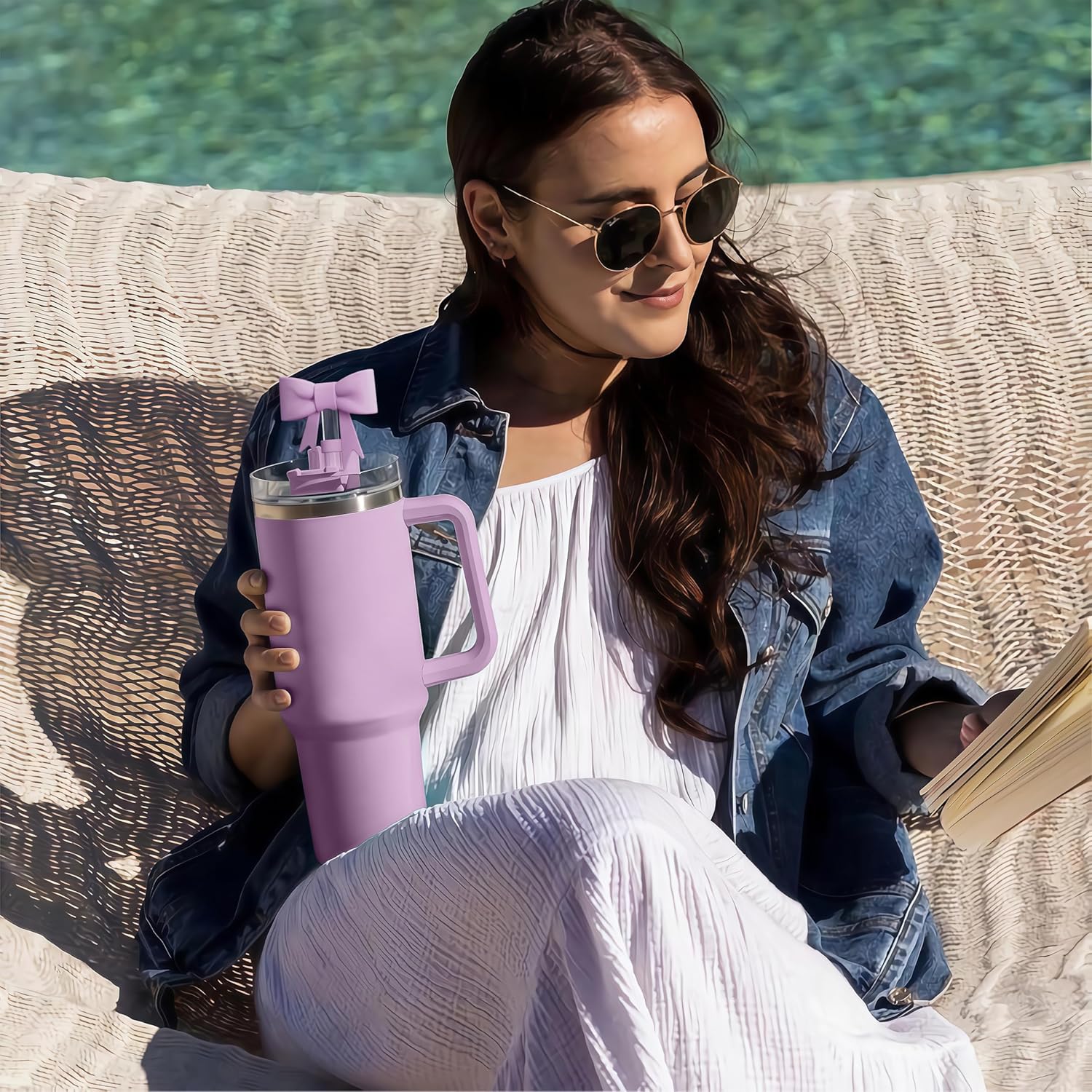 2Pcs Cute Pink Silicone Bow Straw Toppers for Stanley 30&40 Oz Tumbler and Water Bottle - Manual, Reusable Straw Covers, 10mm, 2 Count - Image 7