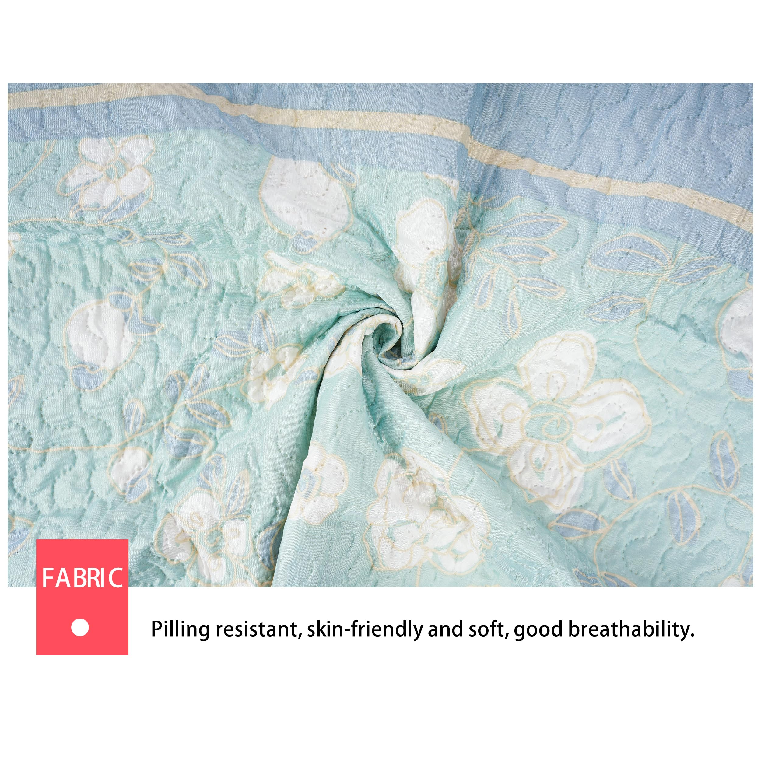 H HANSEL HOME Colcha Bouti Estampada Cama 140/150/160, 100% Microfibra Extra Suave, Bicolor Reversible, Cubrecama Fina, para Verano y Entretiempo, Incluye 2 Funda de Cojín - Flor Turquesa 250x260