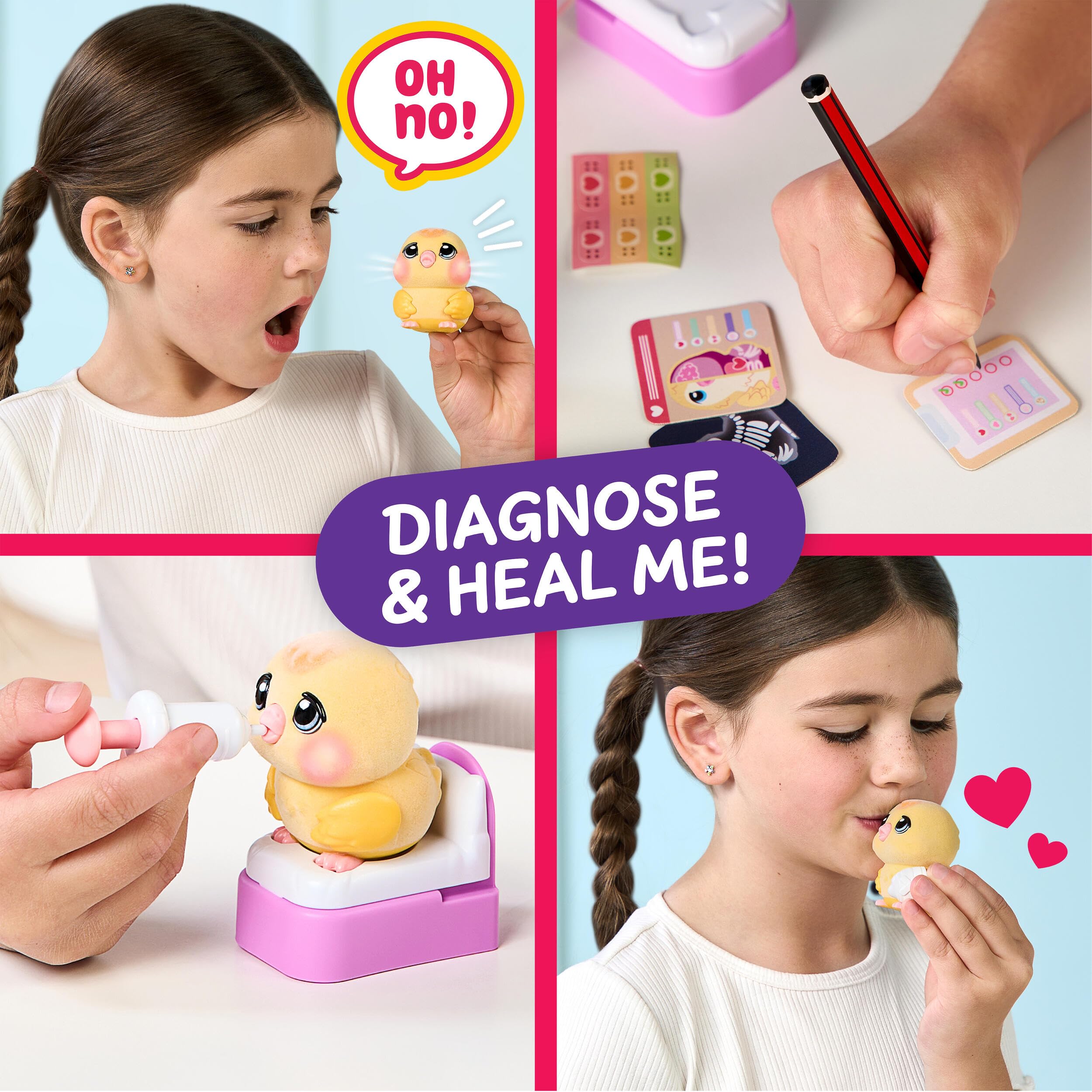 Little Live Pets Ouchies zestaw weterynaryjny - Chirpy Chick, zabawka interaktywna, świecące policzki, akcesoria i zestaw do zabawy 16,7 cm, diagnostyka i pielęgnacja, + 20 dźwięków i reakcji, gra