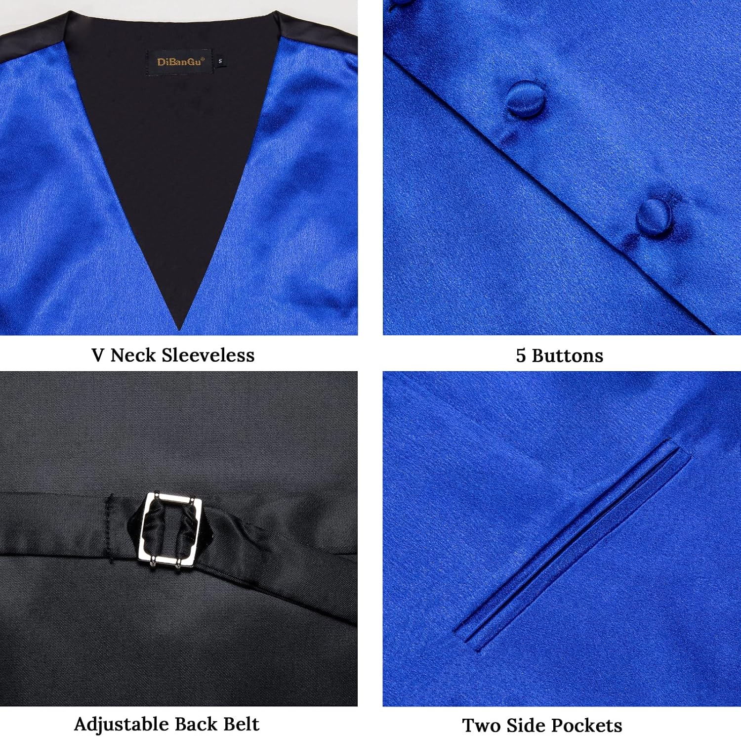 DiBanGu Mens Satin Suit Vest and Tie Set 8PCS Solid Waistcoat and Bowtie with Lapel Pin for Tuxedo Dress Vest Wedding Formal