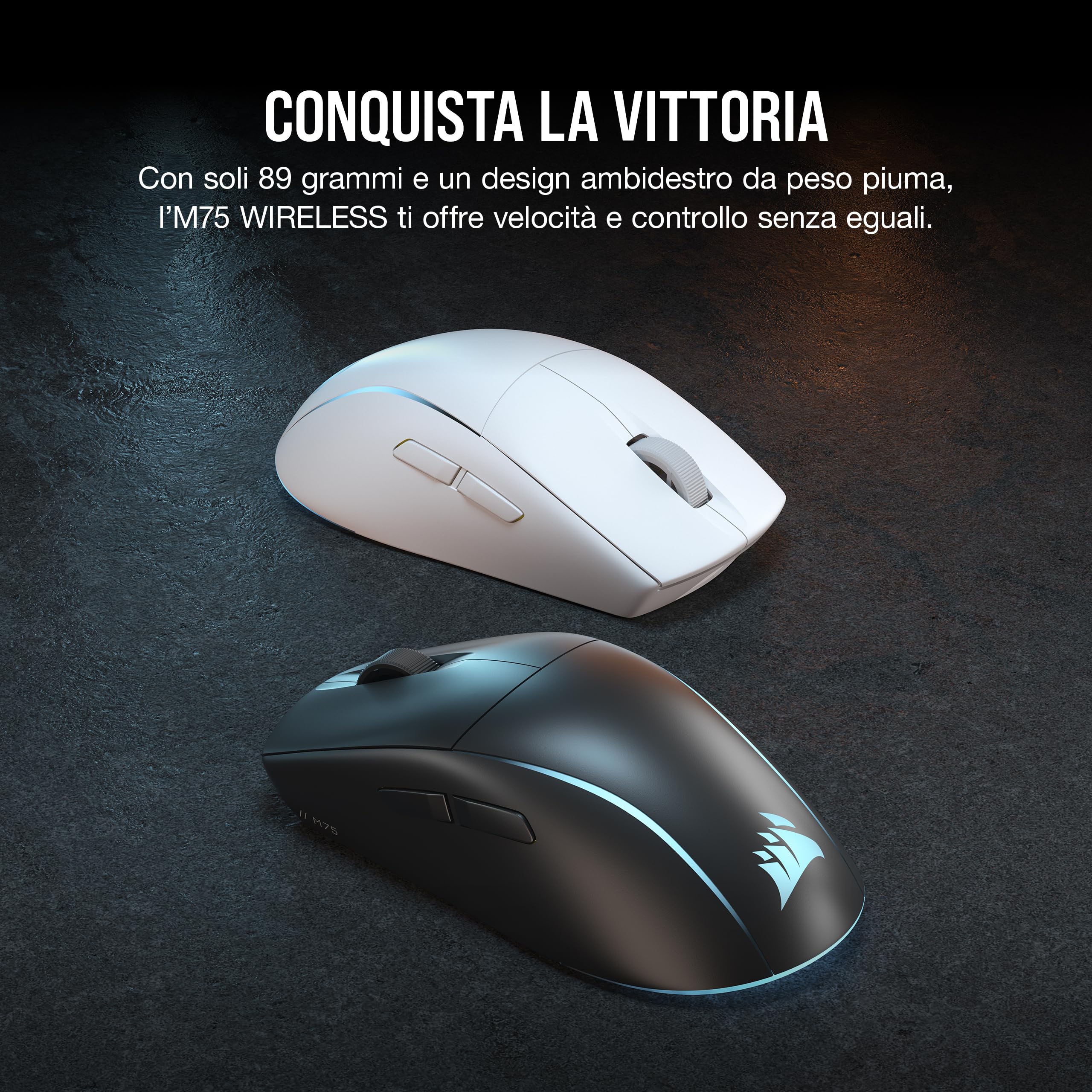 Corsair M75 WIRELESS RGB Mouse da Gioco FPS Leggero – 26.000 DPI – Pulsanti Laterali Intercambiabili – Compatibile con iCUE – PC – Nero