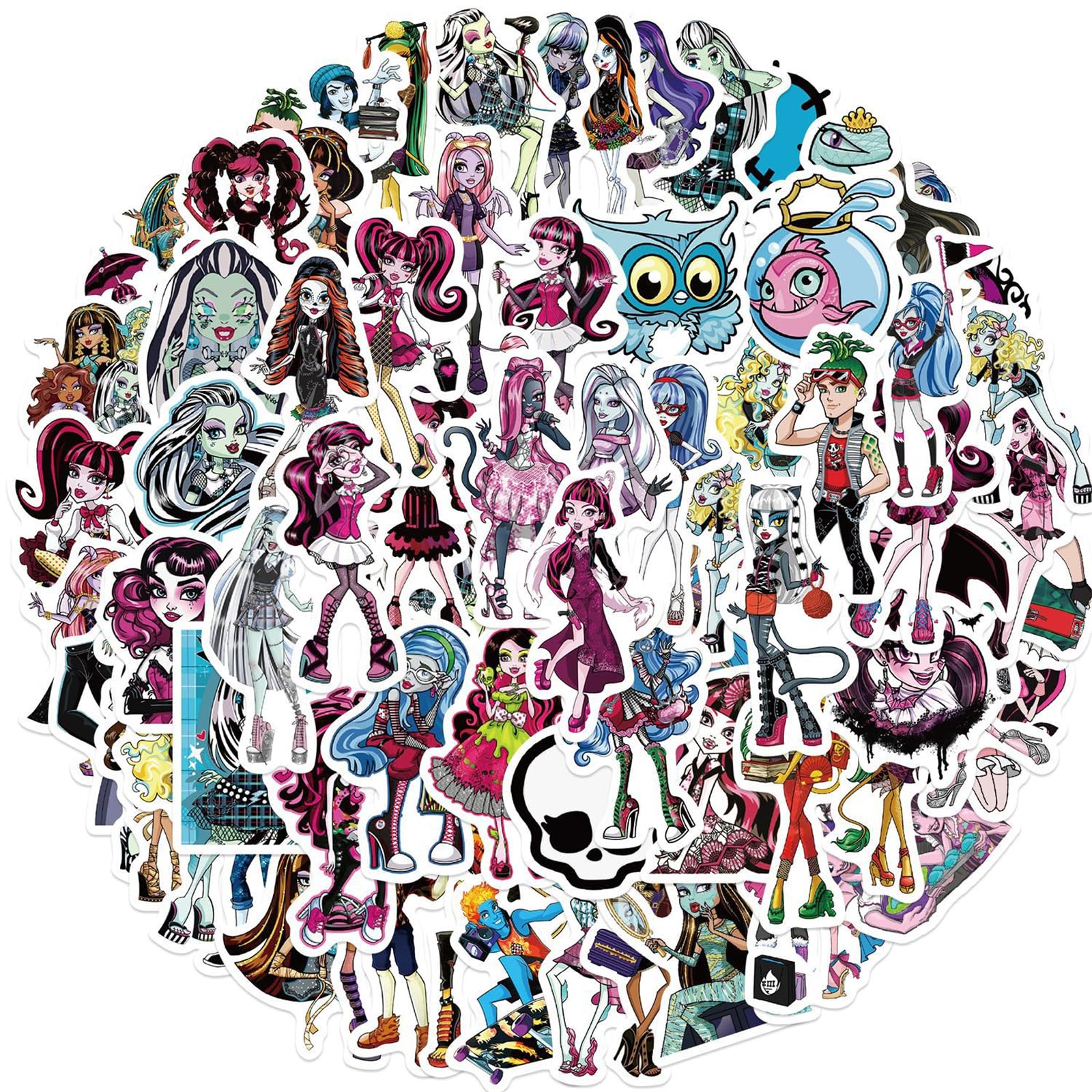 70pcs Monster High Stickers for Teens Cool Anime Waterproof Vinyl Decals Water Bottles Tonys and Gifts Teens Girls Perfect for Laptop Skateboard Bike Cup Motorcycle Scrapbook Phone Travel Case Bumper
