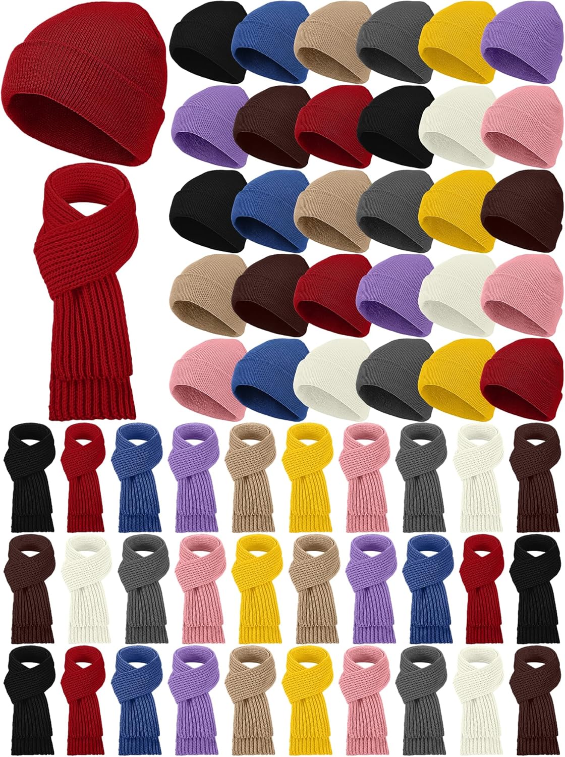 JaGely Winter Beanie Hat Scarf Set Thermal Knitted Beanie Hats Warm Scarves Bulk for Women Men Unisex Homeless Care Package