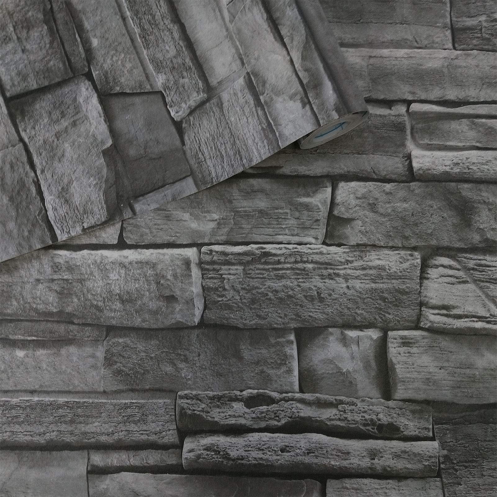 Buy Brick Wallpaper Peel and Stick 236"x17.7"Grey Stone Wallpaper Roll Kitchen Backsplash