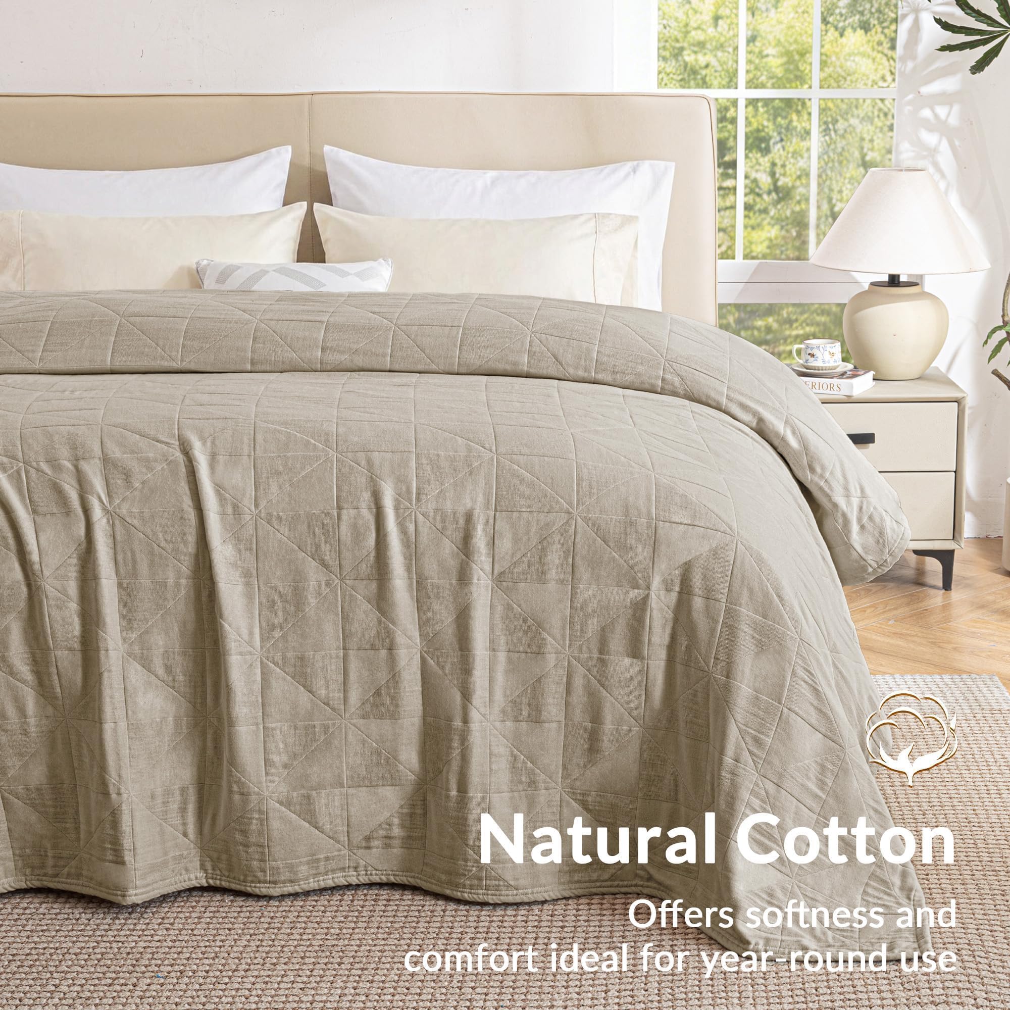 Exclusivo Mezcla Manta de 100% Algodón, Manta de Verano para Sofá y Cama, Colcha Multiusos, Ligera, Extrasuave y Cómoda, Lavable a Máquina y Secable, 230 x 270 cm, Caqui