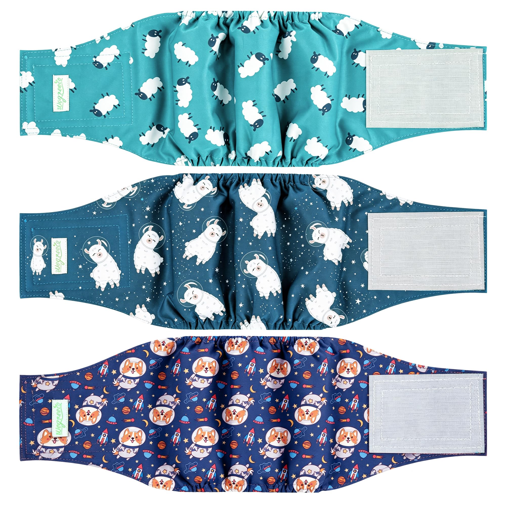 Wegreeco Washable Male Dog Diapers (Pack of 3) - Washable Male Dog Belly Wrap (Alpacas, X-Small)
