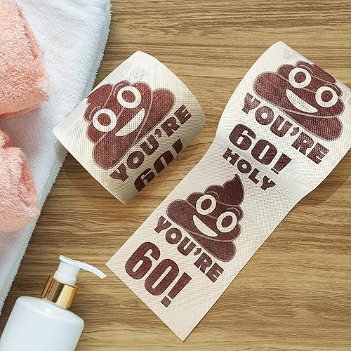 Miniatura 6 de Regalos de feliz cumpleaños 60, rollo de papel higiénico divertido de 3 capas, papel higiénico impreso Holy Poop You're 60, regalo de bromas y