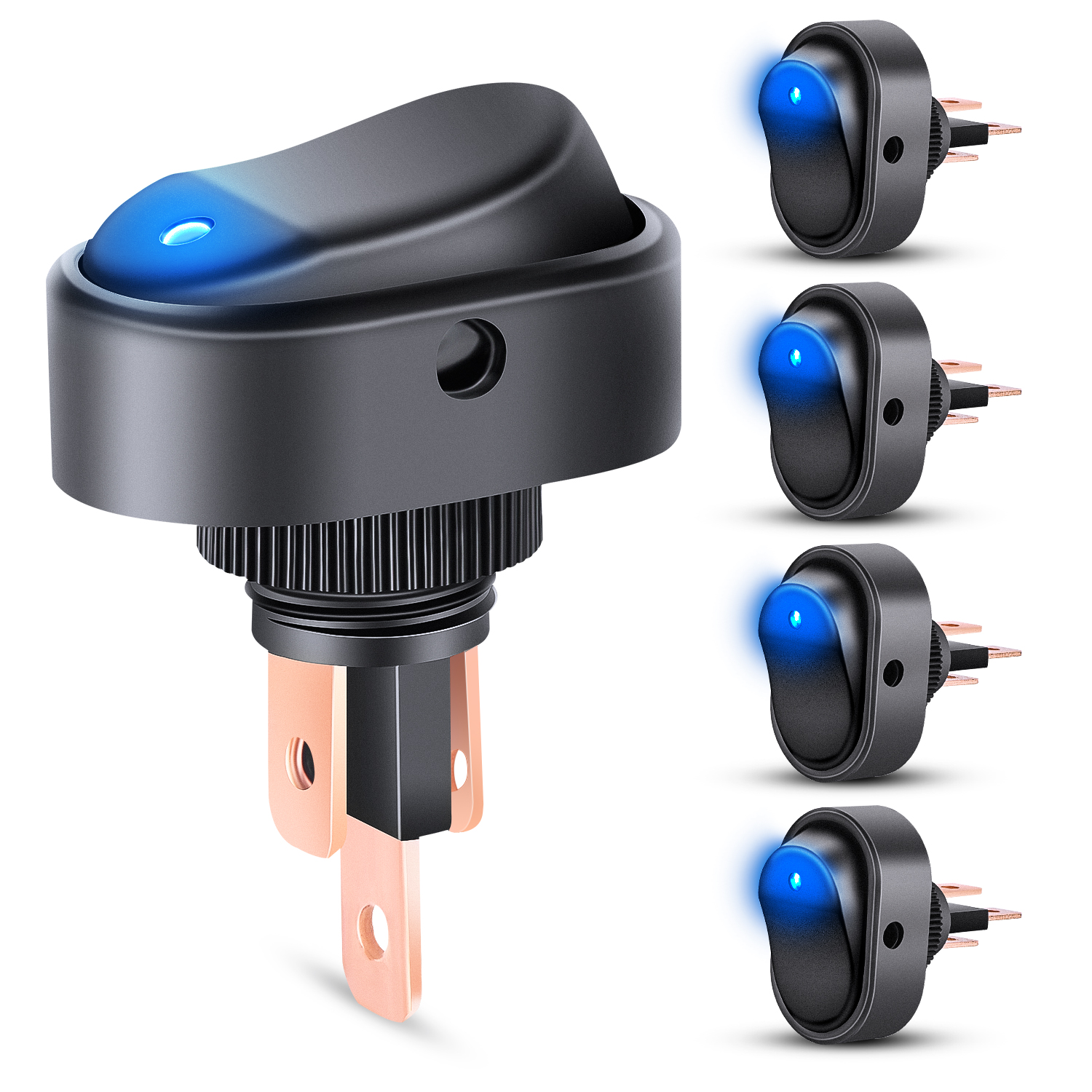 Image of Nilight 5PCS 12V 30A Blue LED Rocker Switch 3Pin SPST Oval 12mm Hole