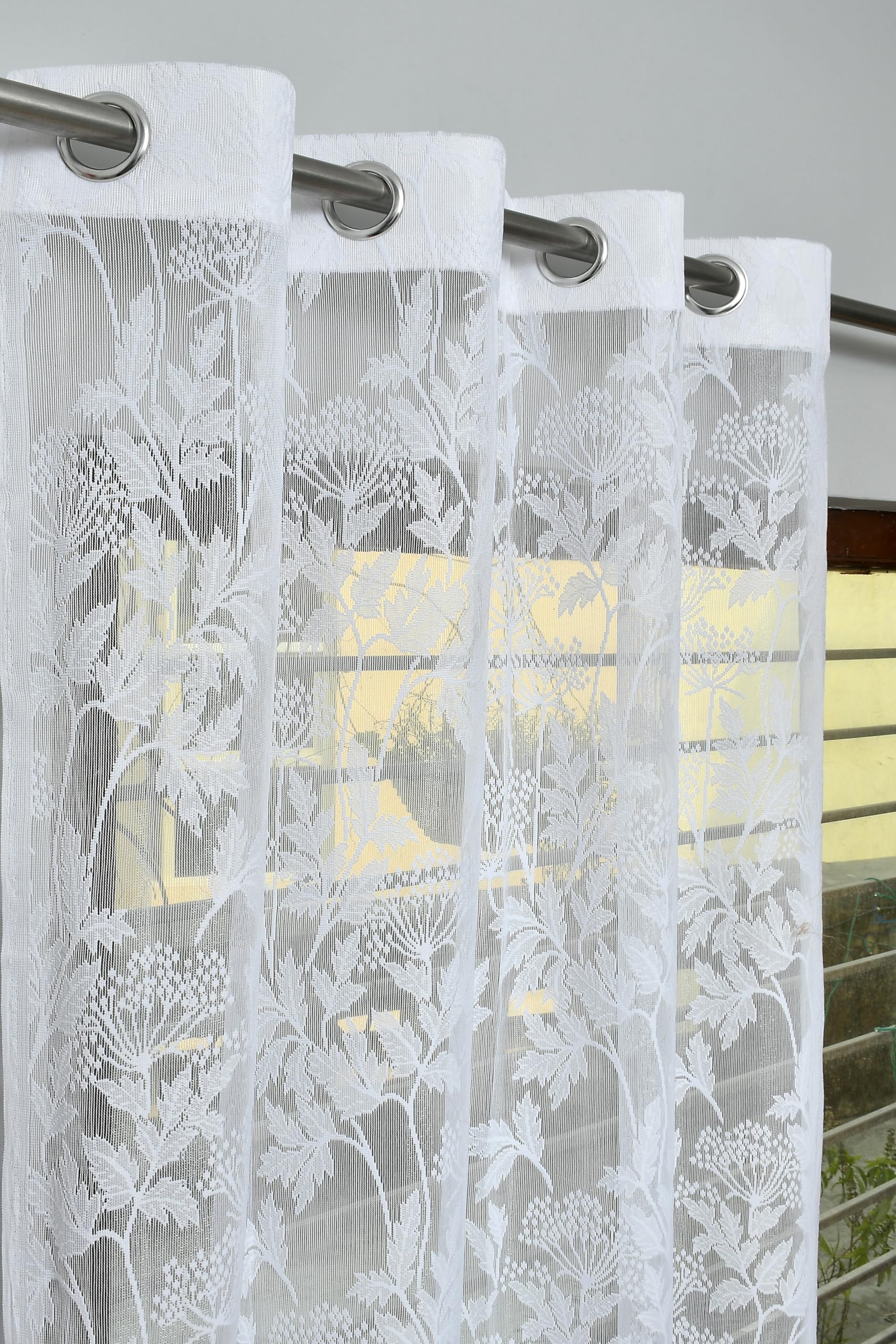 Premium Sheer Net Lilli Design Transparent Curtains for Door- 7 Feet (Pack of 1) White