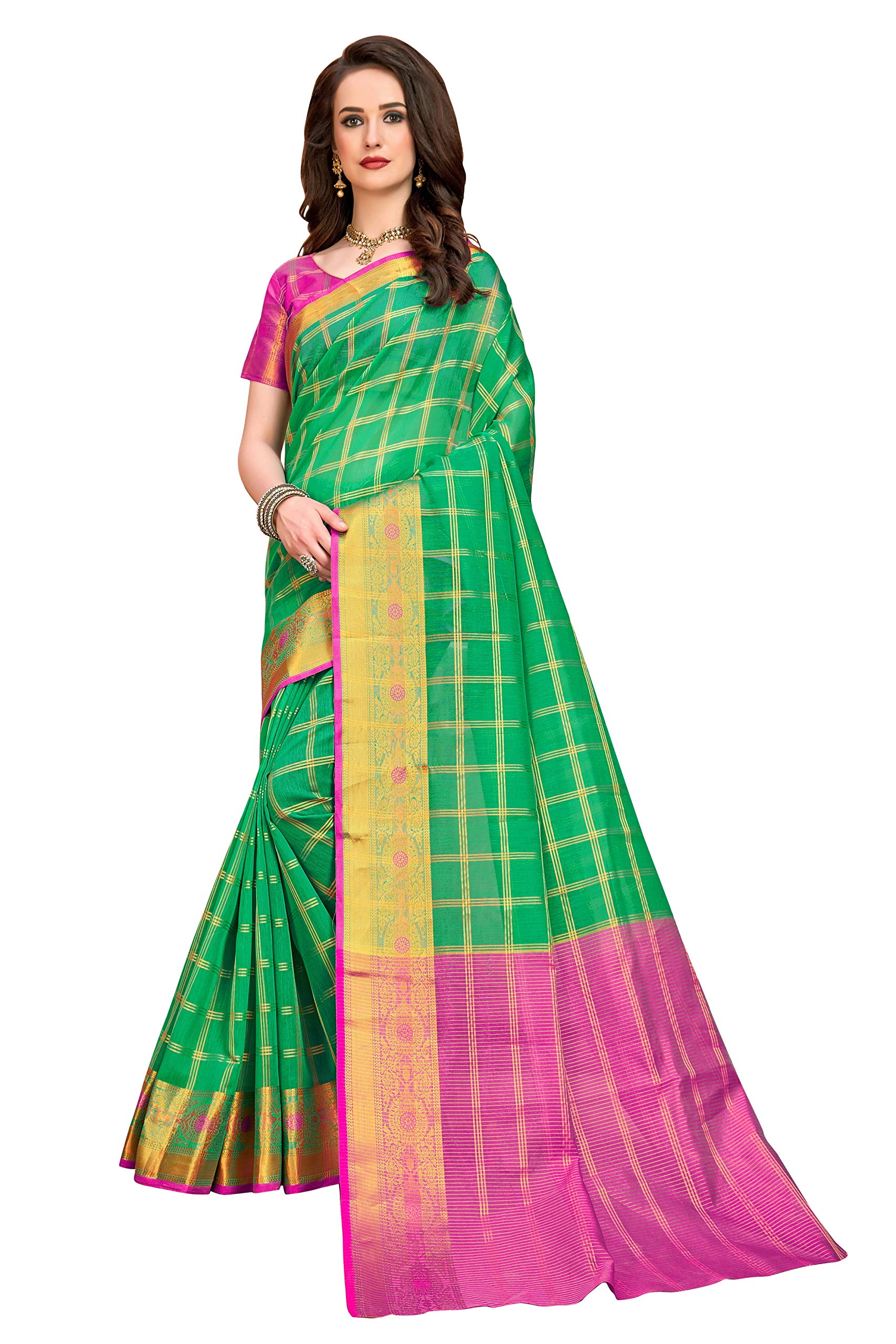 Glory Sarees Women's Jacquard Polyester Saree With Unstitched Blouse Piece (cotton-silk104rama_Rama Green)