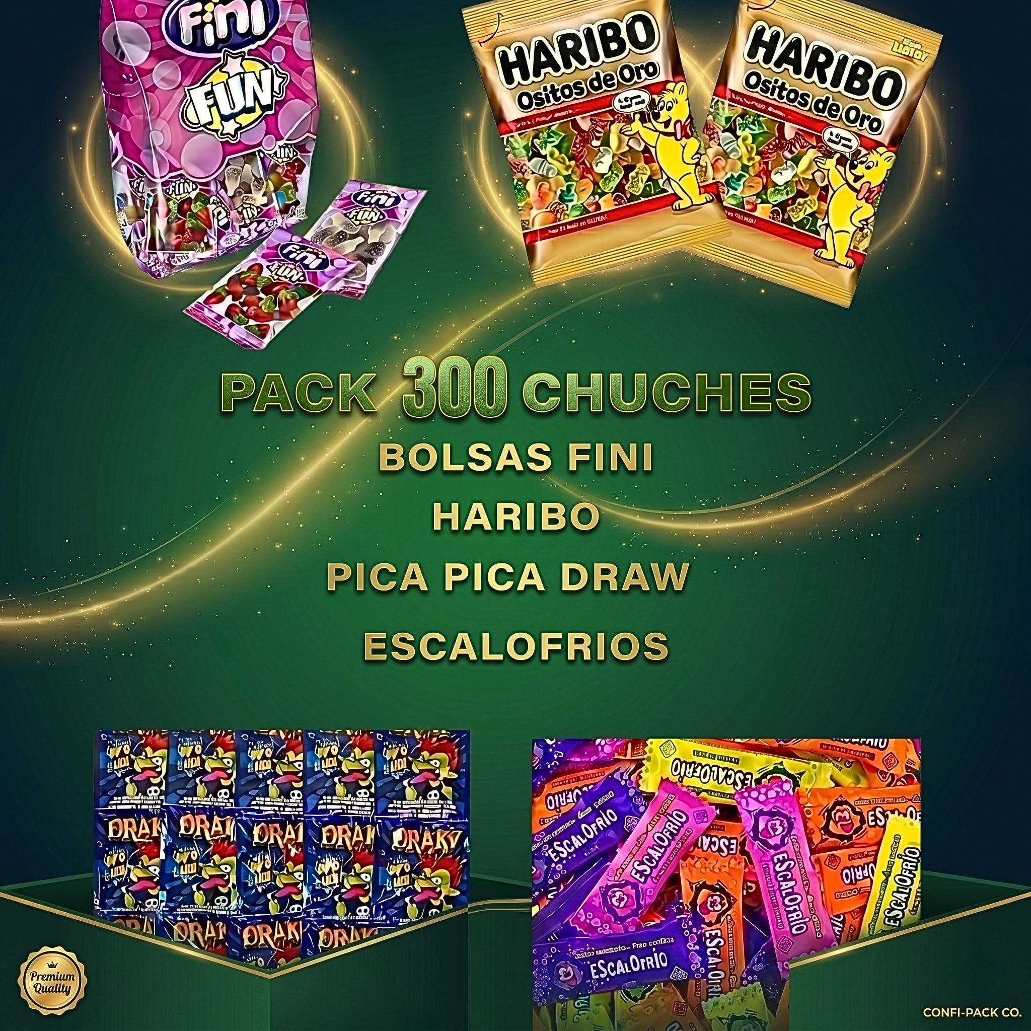 Donda's House® Caja de chuches 300 Ud. Caramelos y Golosinas. Gominolas Para Cumpleaños, Chuches para Piñatas, Todo el surtido envuelto individualmente. (Grande 300)