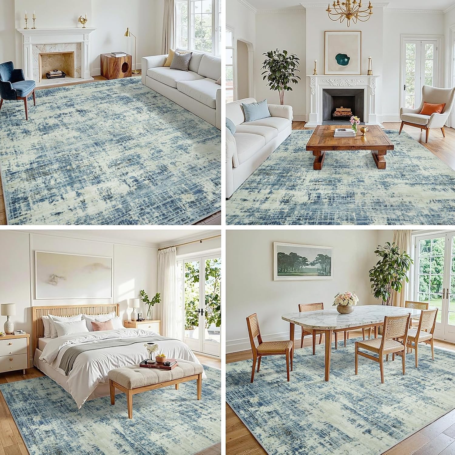 6x9 Area Rugs for Living Room Washable Rug: Anti-Skid Abstract Modern Living Room Rug Soft Thin Carpets Indoor Floor Non-Shedding Carpet for Bedroom Dining Farmhouse Nursery Blue Gray Gold thumbnail